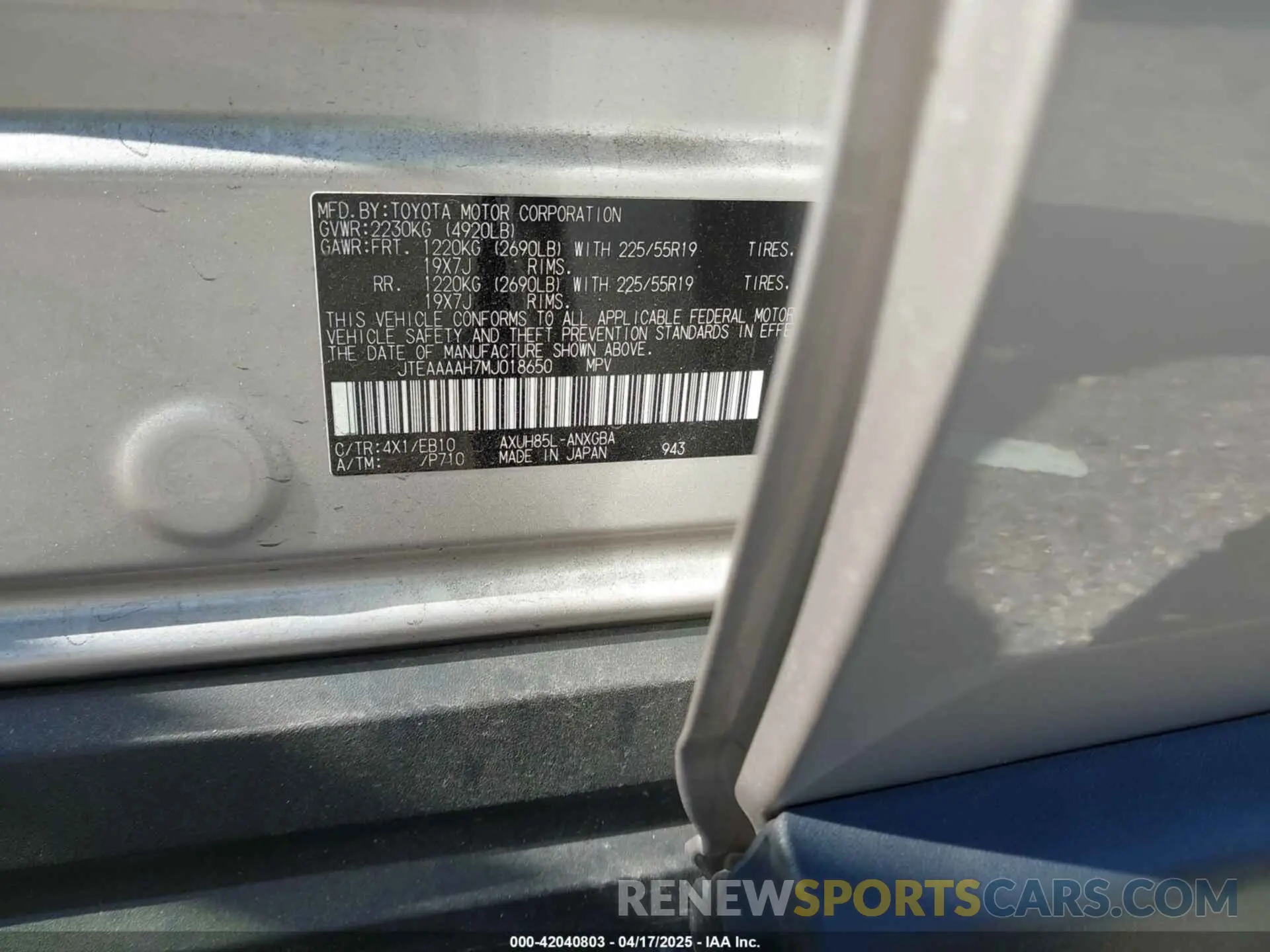 9 Photograph of a damaged car JTEAAAAH7MJ018650 TOYOTA VENZA 2021