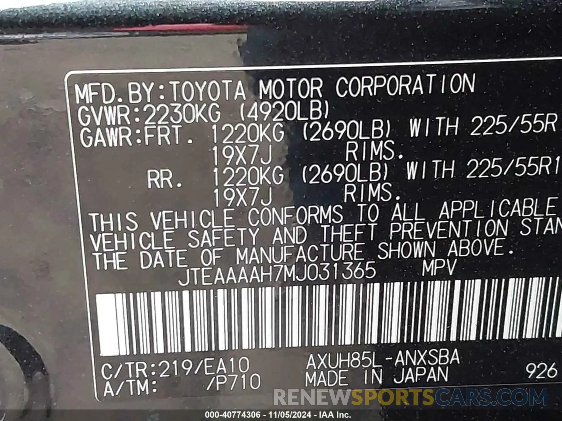9 Photograph of a damaged car JTEAAAAH7MJ031365 TOYOTA VENZA 2021