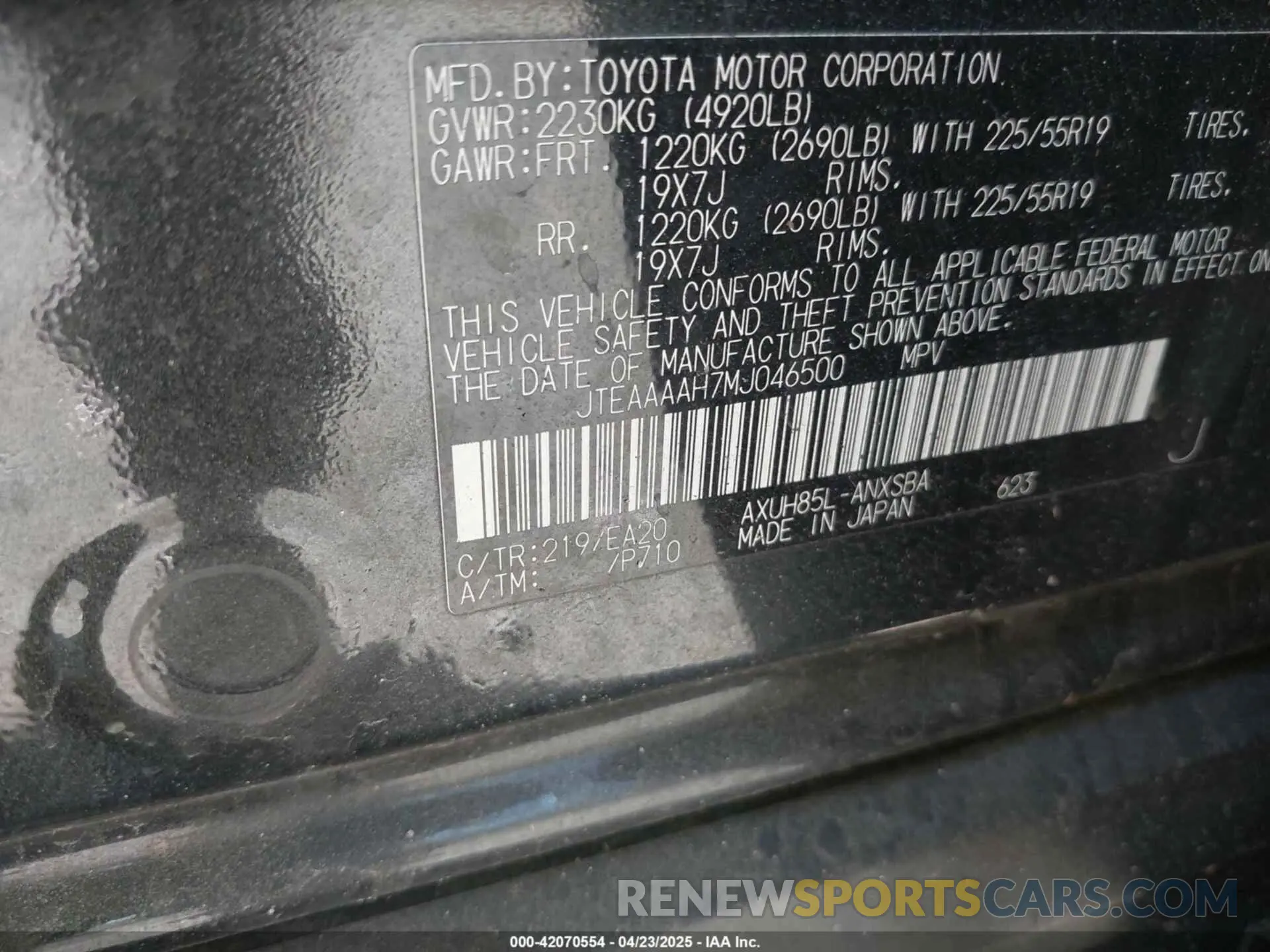 9 Photograph of a damaged car JTEAAAAH7MJ046500 TOYOTA VENZA 2021