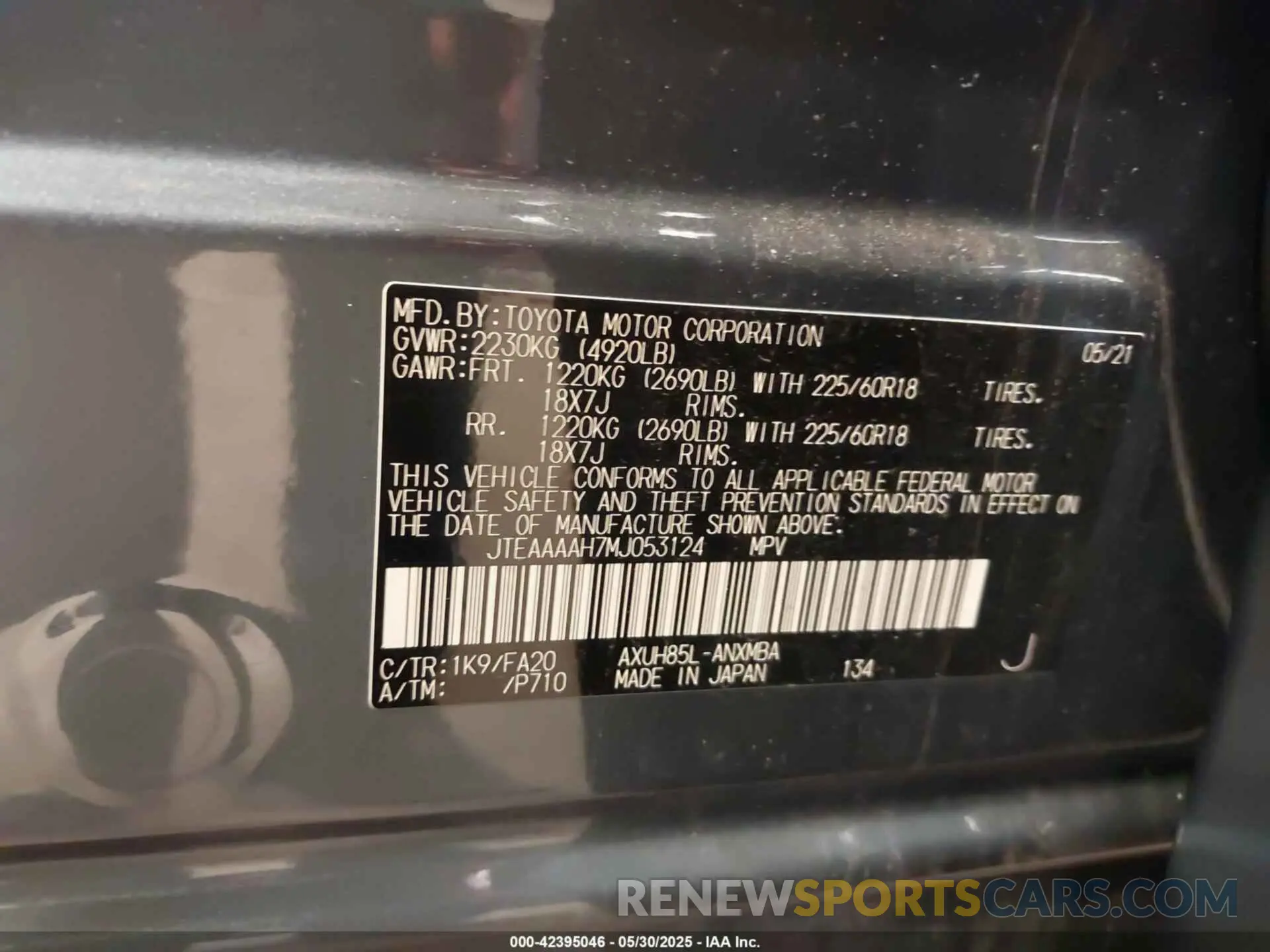 9 Photograph of a damaged car JTEAAAAH7MJ053124 TOYOTA VENZA 2021