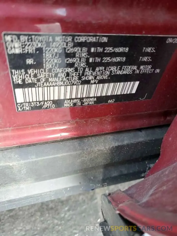 13 Photograph of a damaged car JTEAAAAH8MJ007902 TOYOTA VENZA 2021
