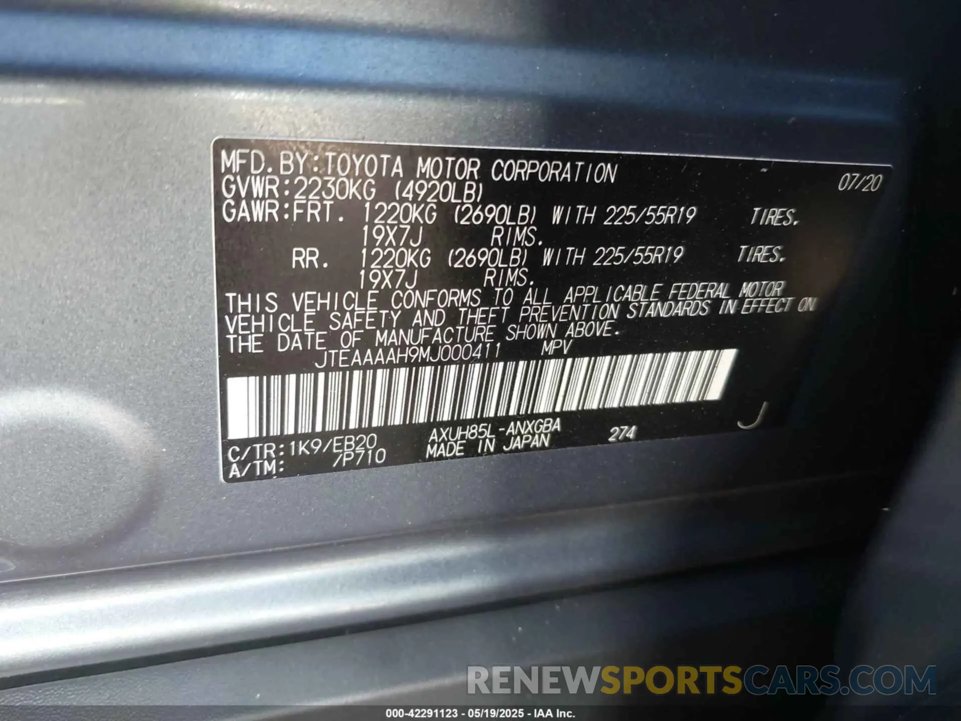 9 Photograph of a damaged car JTEAAAAH9MJ000411 TOYOTA VENZA 2021