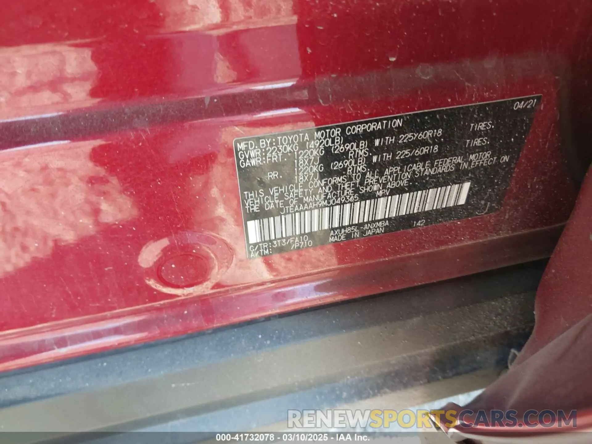 9 Photograph of a damaged car JTEAAAAH9MJ049365 TOYOTA VENZA 2021