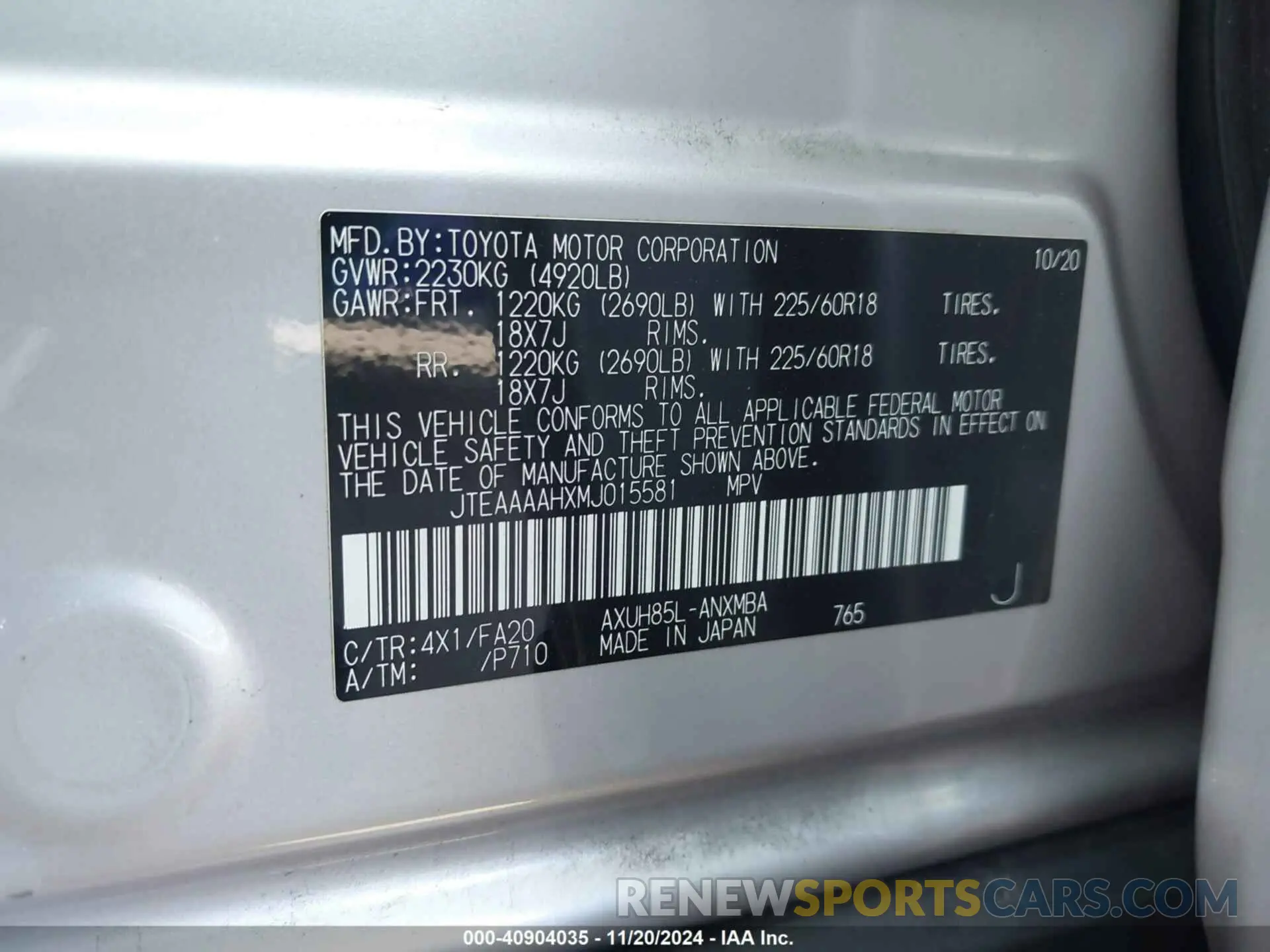 9 Photograph of a damaged car JTEAAAAHXMJ015581 TOYOTA VENZA 2021