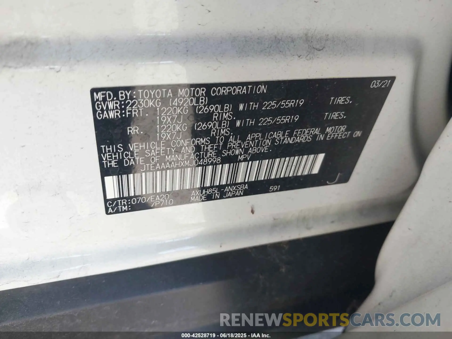 9 Photograph of a damaged car JTEAAAAHXMJ048998 TOYOTA VENZA 2021