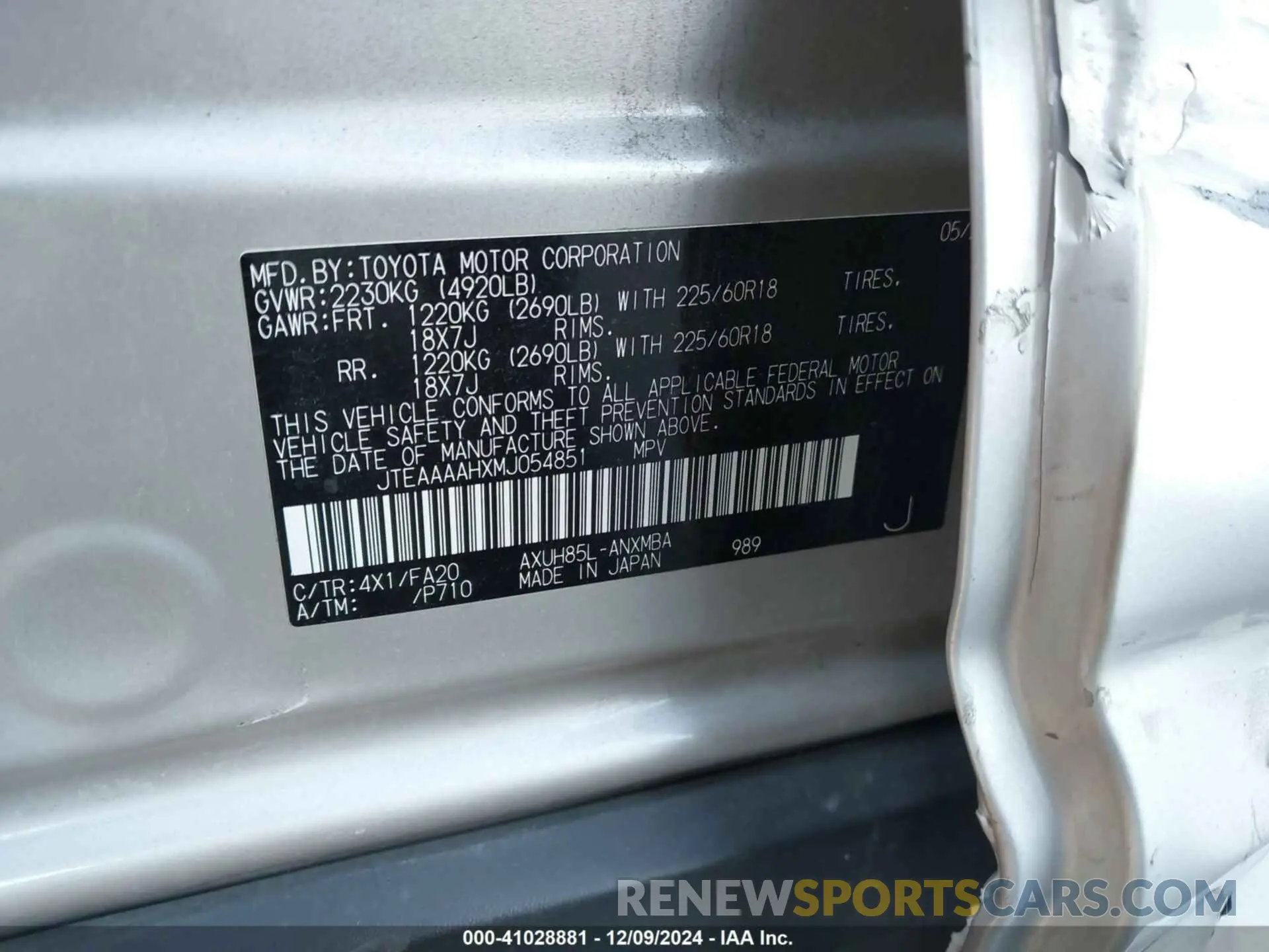 9 Photograph of a damaged car JTEAAAAHXMJ054851 TOYOTA VENZA 2021