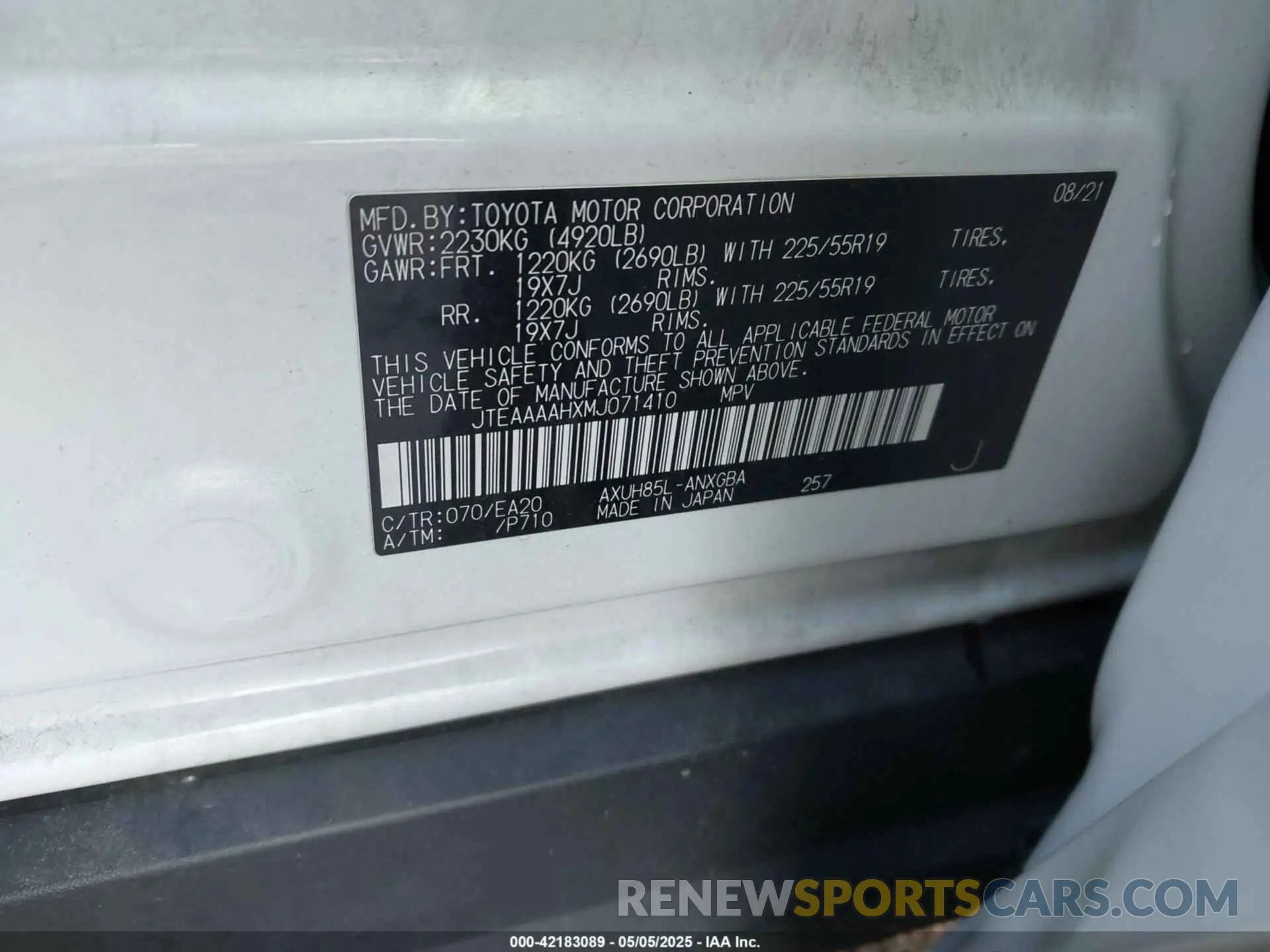 9 Photograph of a damaged car JTEAAAAHXMJ071410 TOYOTA VENZA 2021