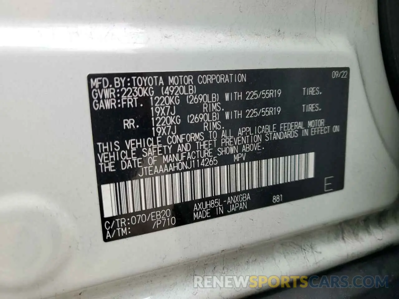 13 Photograph of a damaged car JTEAAAAH0NJ114265 TOYOTA VENZA 2022
