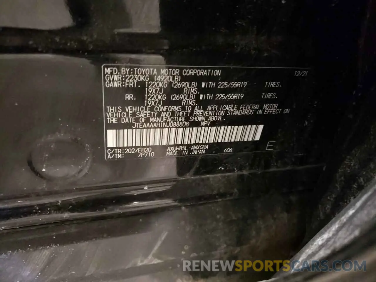 13 Photograph of a damaged car JTEAAAAH1NJ088808 TOYOTA VENZA 2022
