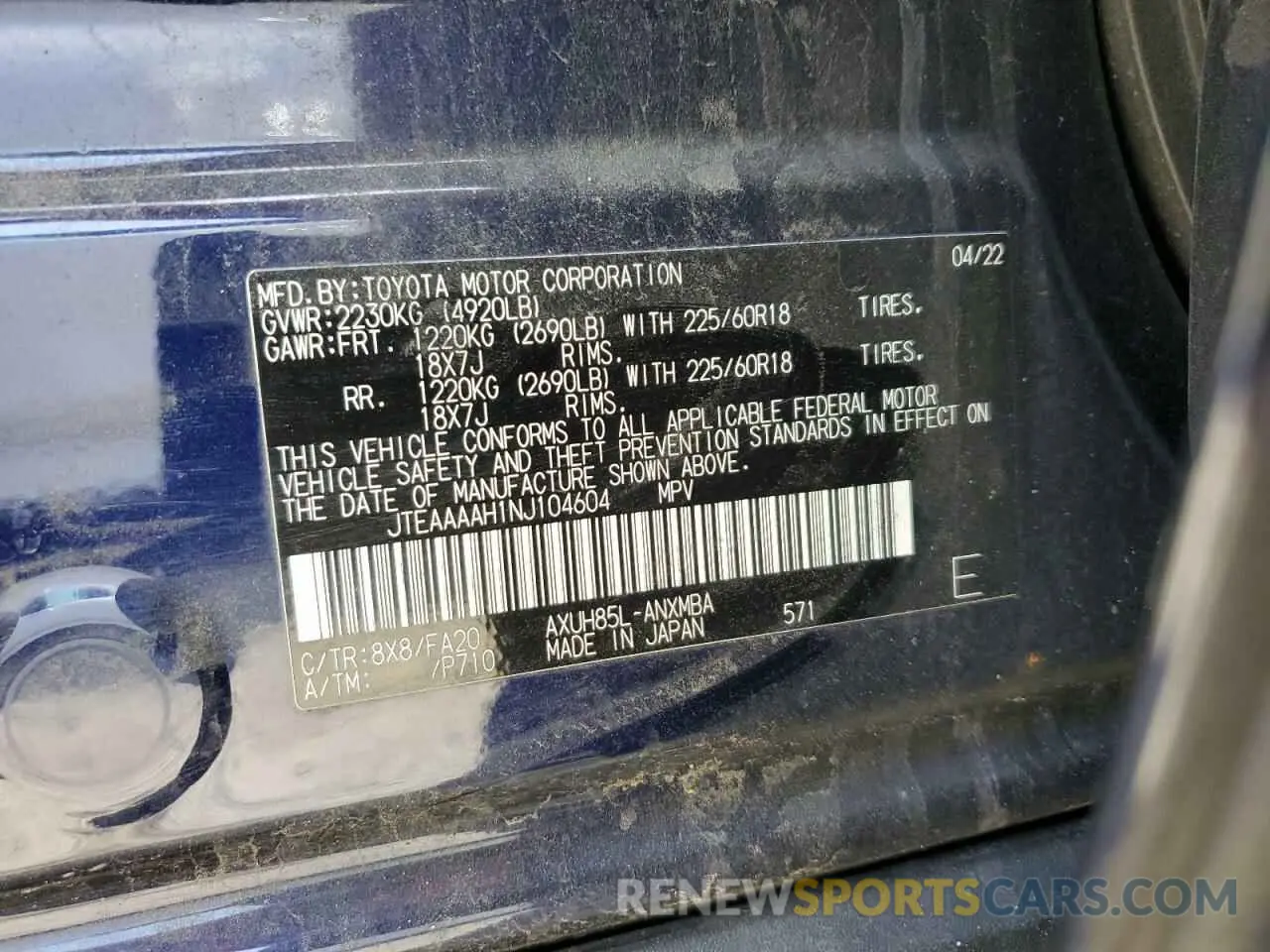 14 Photograph of a damaged car JTEAAAAH1NJ104604 TOYOTA VENZA 2022