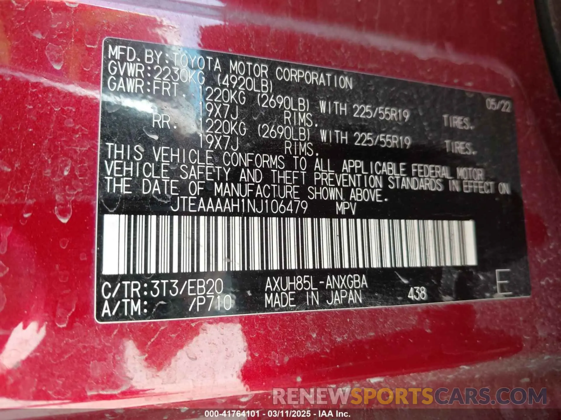 9 Photograph of a damaged car JTEAAAAH1NJ106479 TOYOTA VENZA 2022
