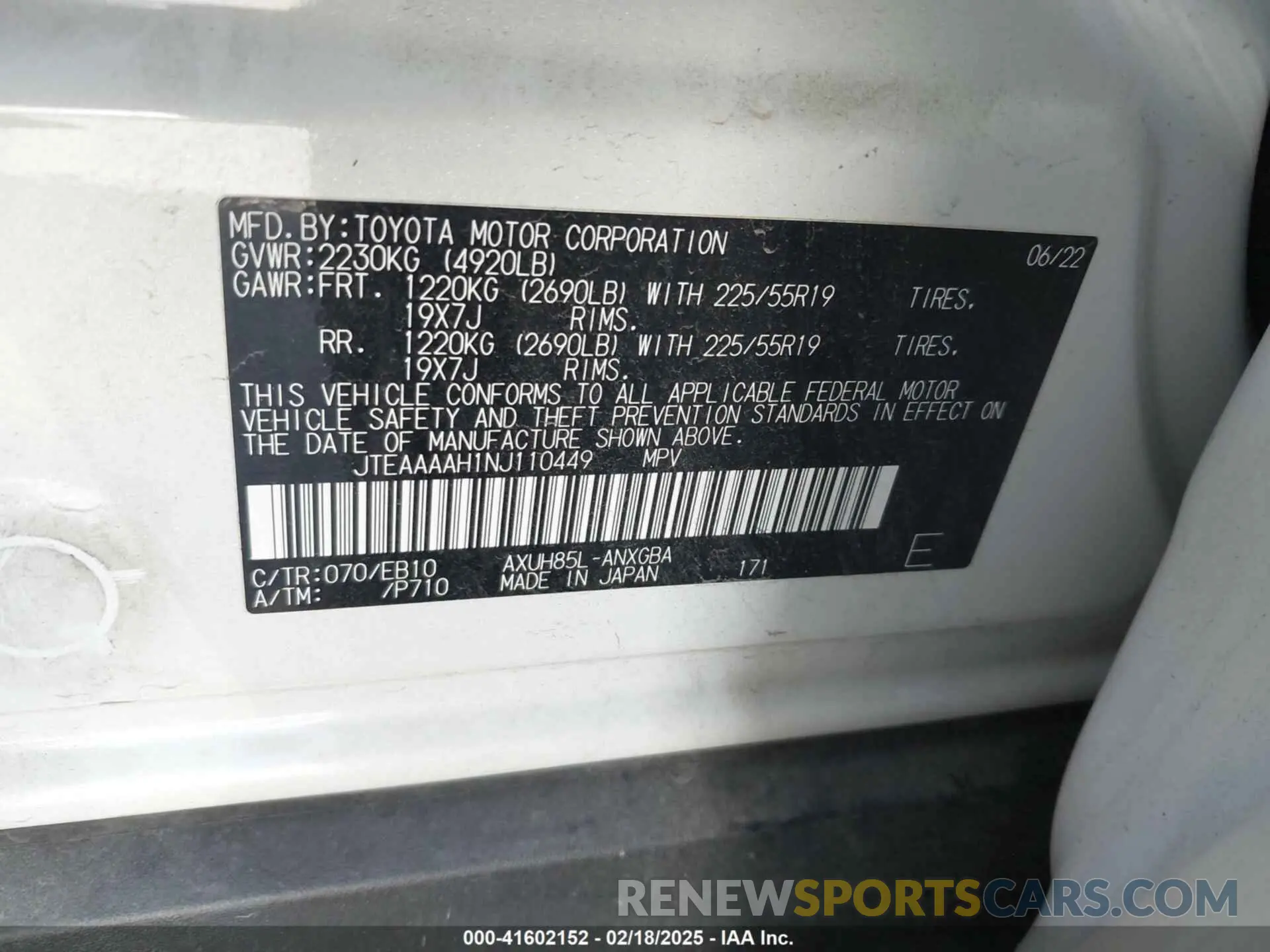 9 Photograph of a damaged car JTEAAAAH1NJ110449 TOYOTA VENZA 2022