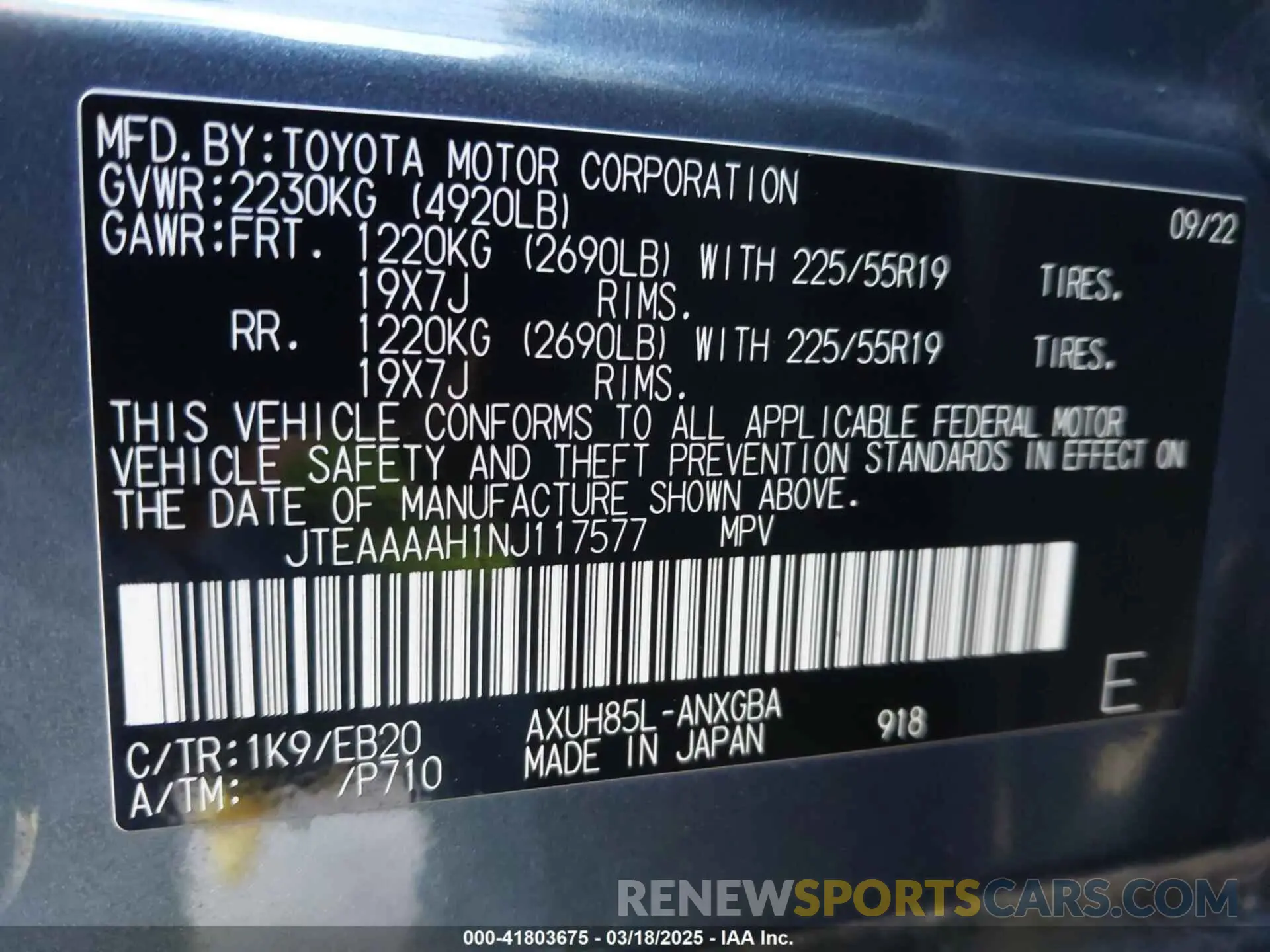 9 Photograph of a damaged car JTEAAAAH1NJ117577 TOYOTA VENZA 2022