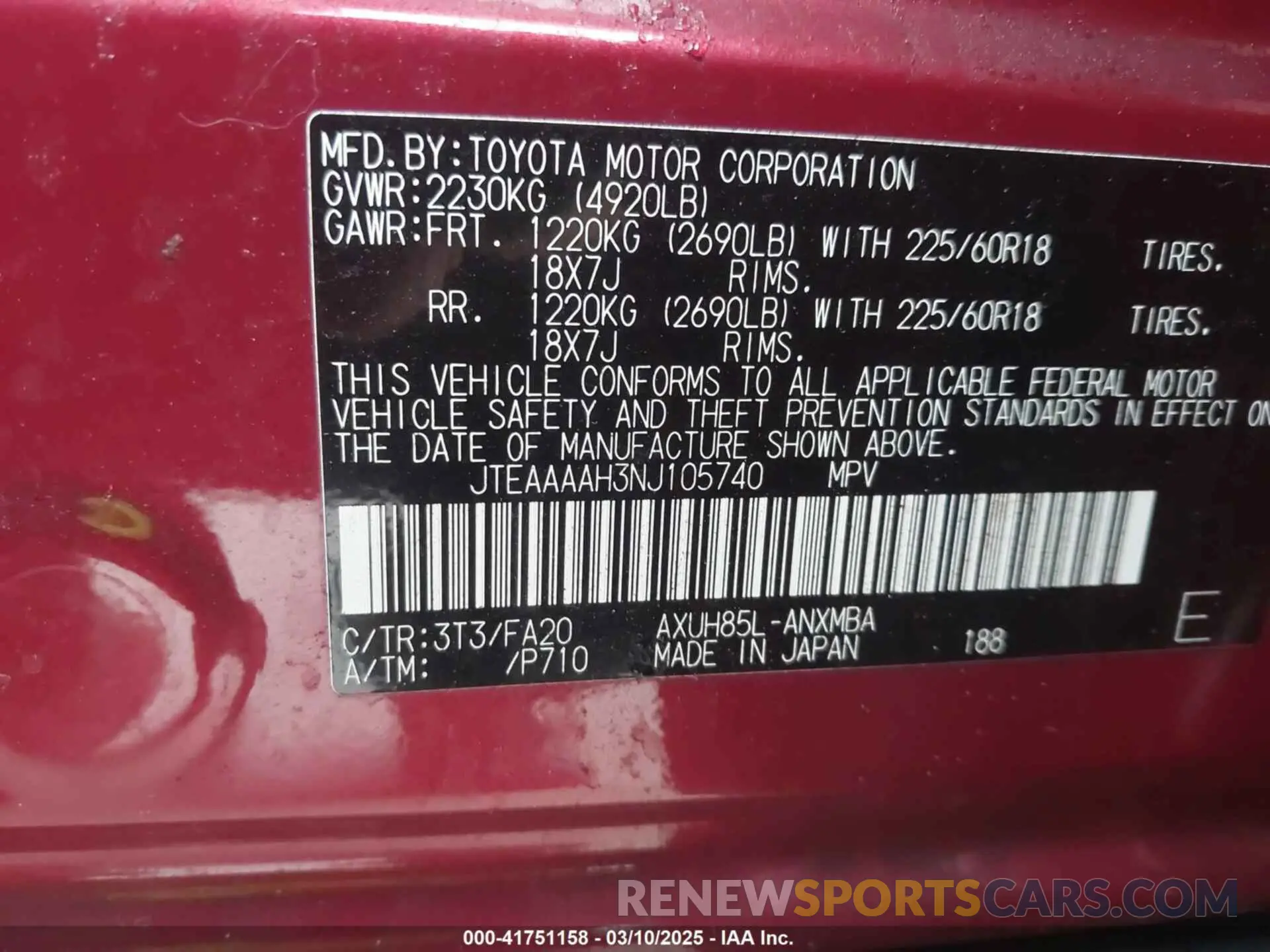 9 Photograph of a damaged car JTEAAAAH3NJ105740 TOYOTA VENZA 2022