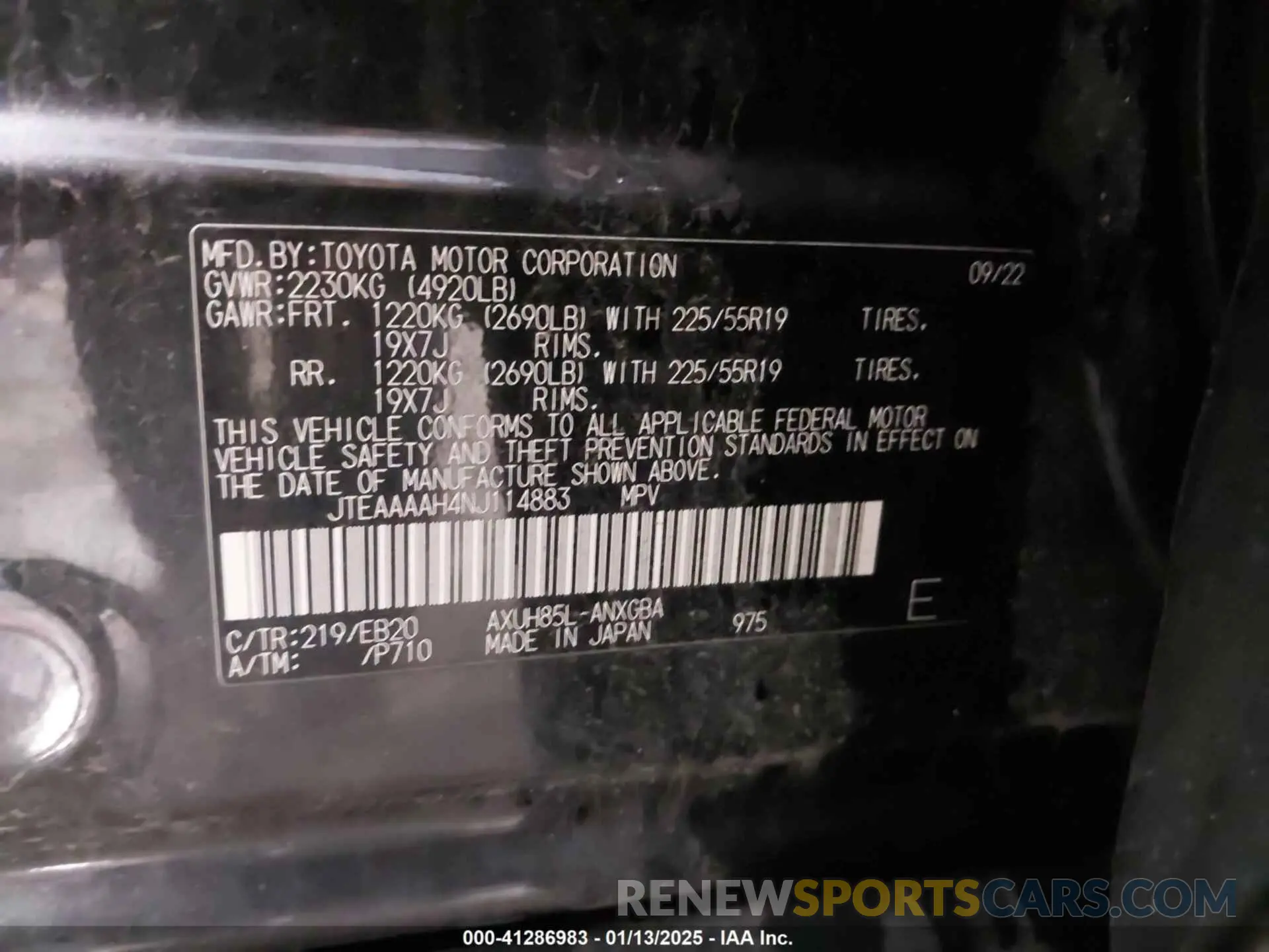 9 Photograph of a damaged car JTEAAAAH4NJ114883 TOYOTA VENZA 2022