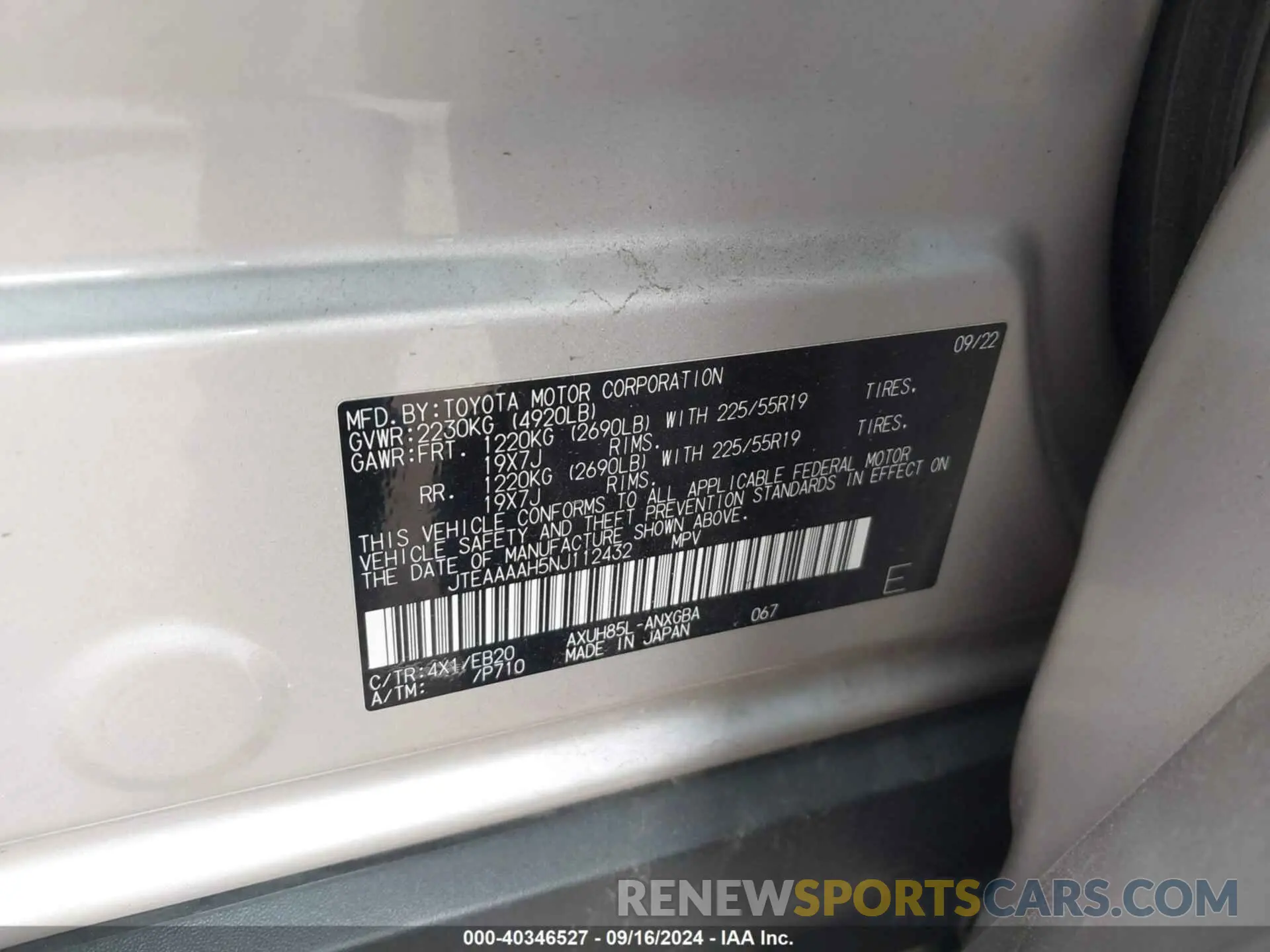 9 Photograph of a damaged car JTEAAAAH5NJ112432 TOYOTA VENZA 2022