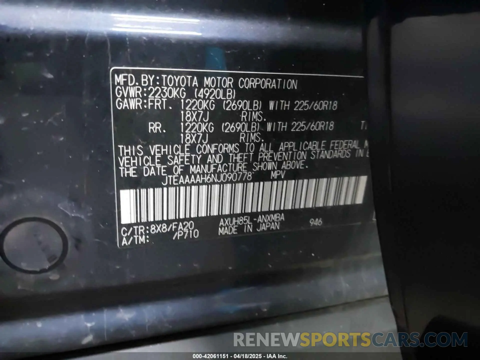 9 Photograph of a damaged car JTEAAAAH6NJ090778 TOYOTA VENZA 2022