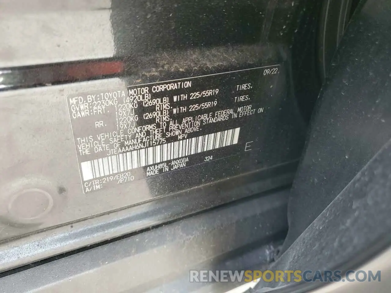 13 Photograph of a damaged car JTEAAAAH6NJ115775 TOYOTA VENZA 2022
