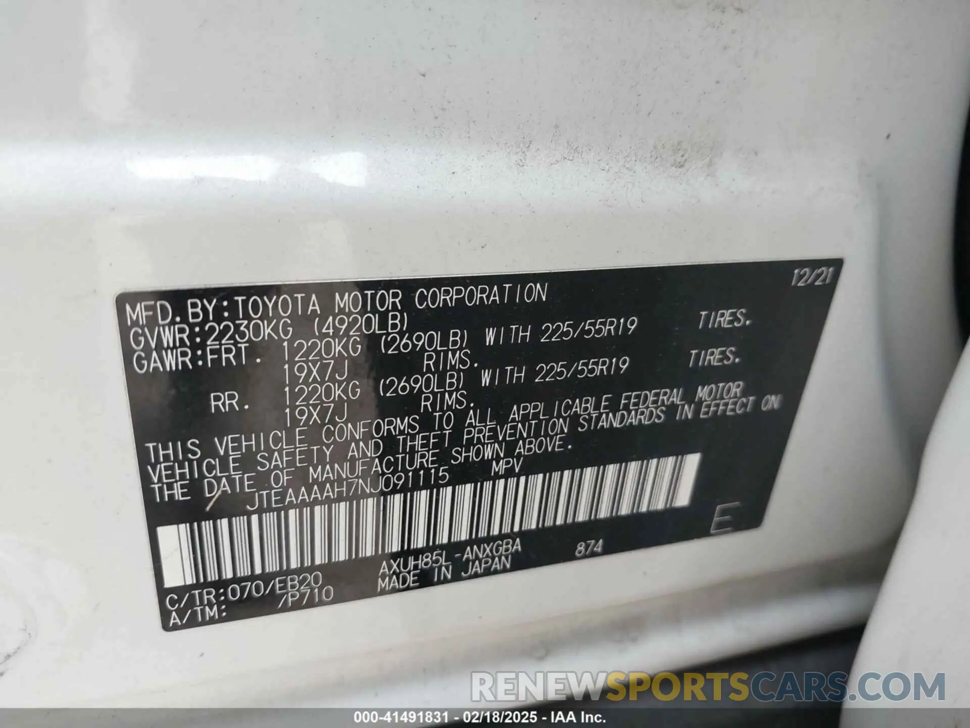 9 Photograph of a damaged car JTEAAAAH7NJ091115 TOYOTA VENZA 2022