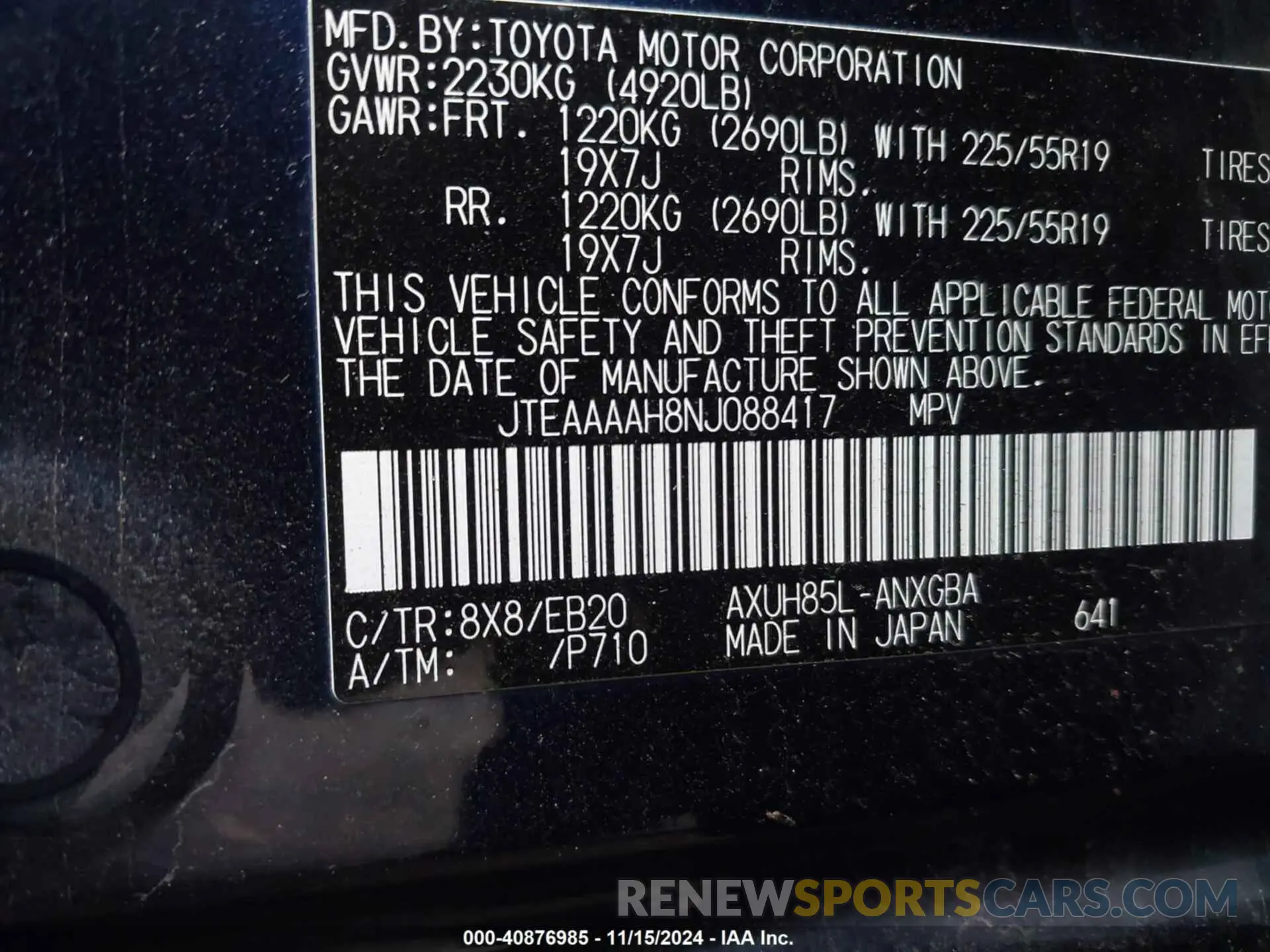 9 Photograph of a damaged car JTEAAAAH8NJ088417 TOYOTA VENZA 2022