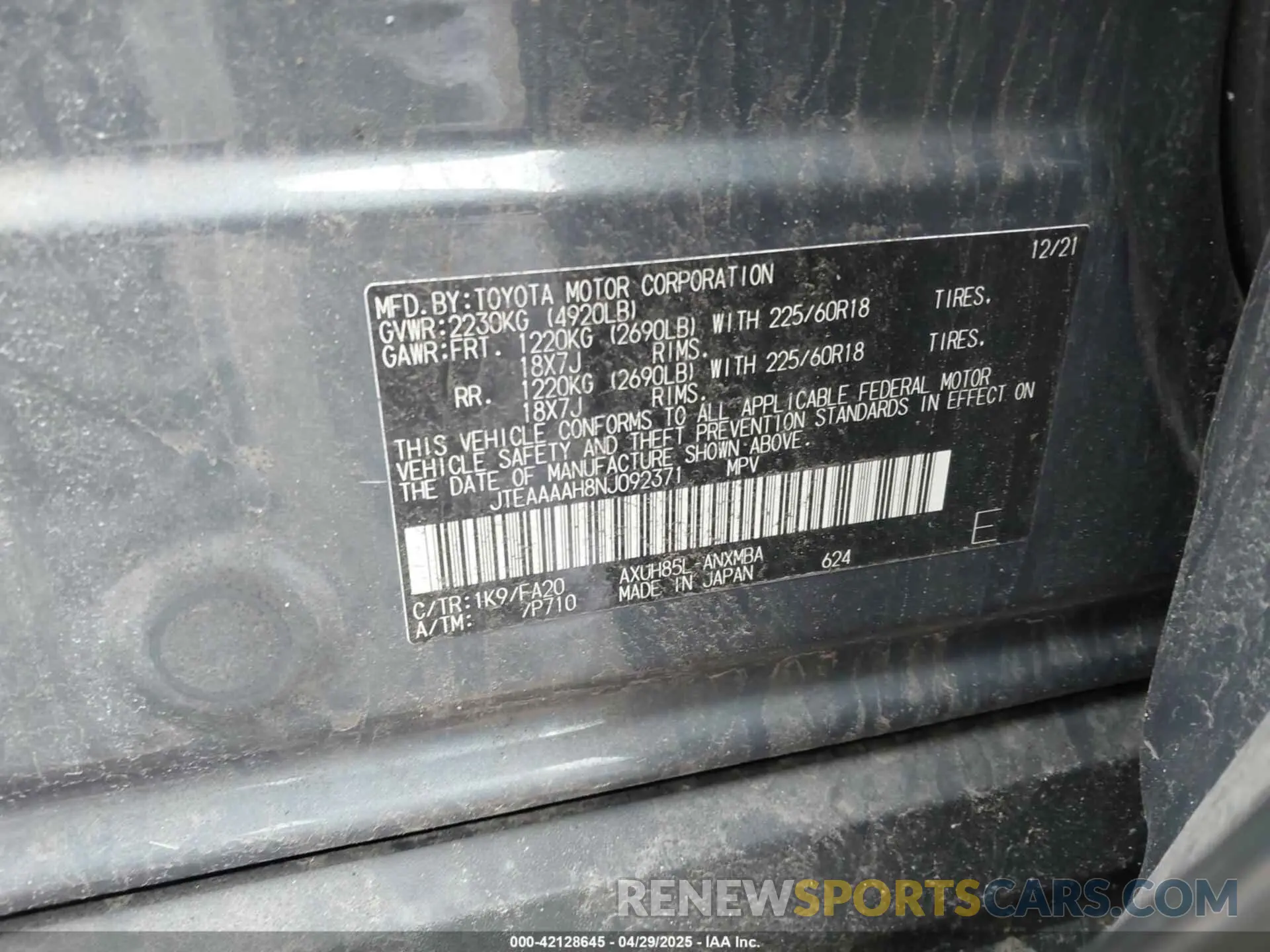 9 Photograph of a damaged car JTEAAAAH8NJ092371 TOYOTA VENZA 2022