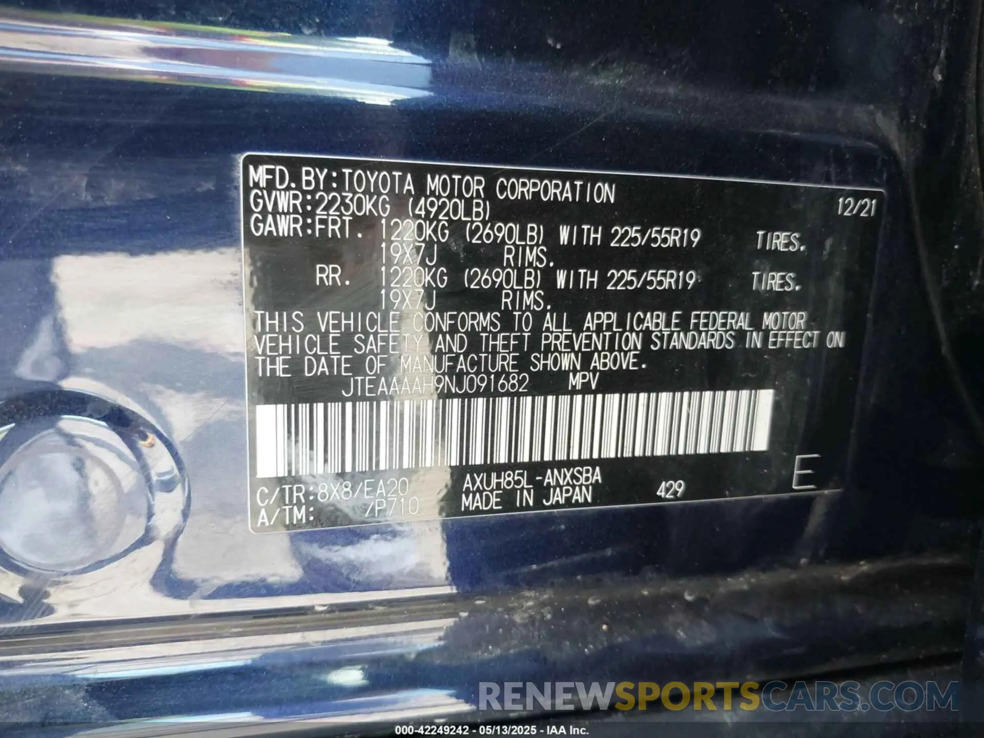 9 Photograph of a damaged car JTEAAAAH9NJ091682 TOYOTA VENZA 2022