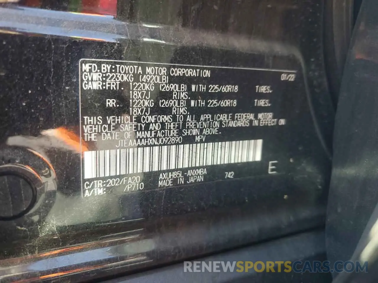 13 Photograph of a damaged car JTEAAAAHXNJ092890 TOYOTA VENZA 2022