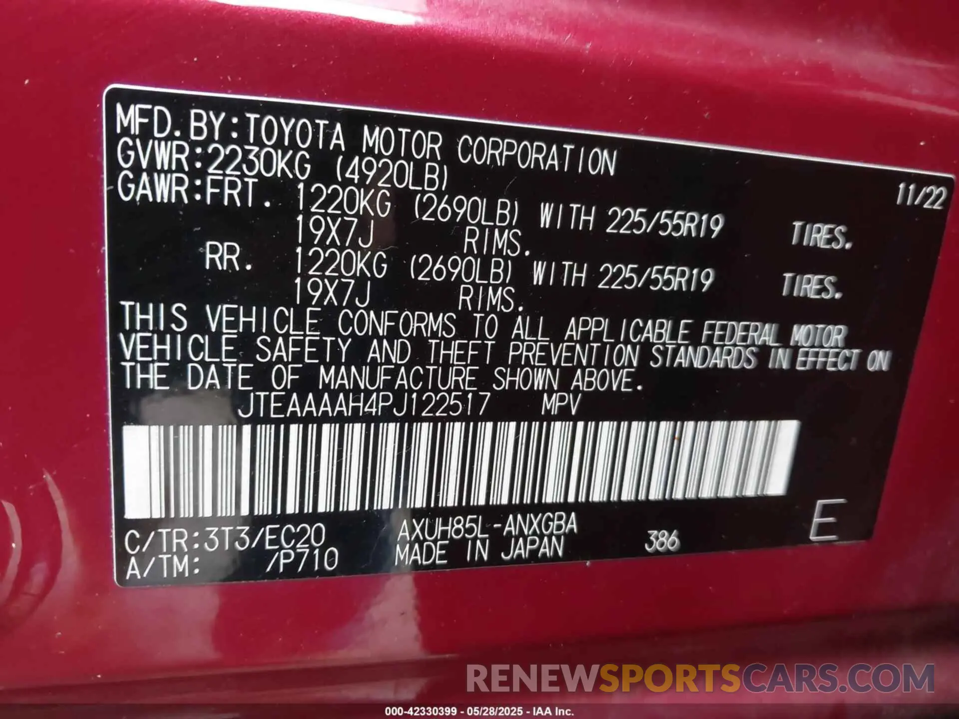9 Photograph of a damaged car JTEAAAAH4PJ122517 TOYOTA VENZA 2023