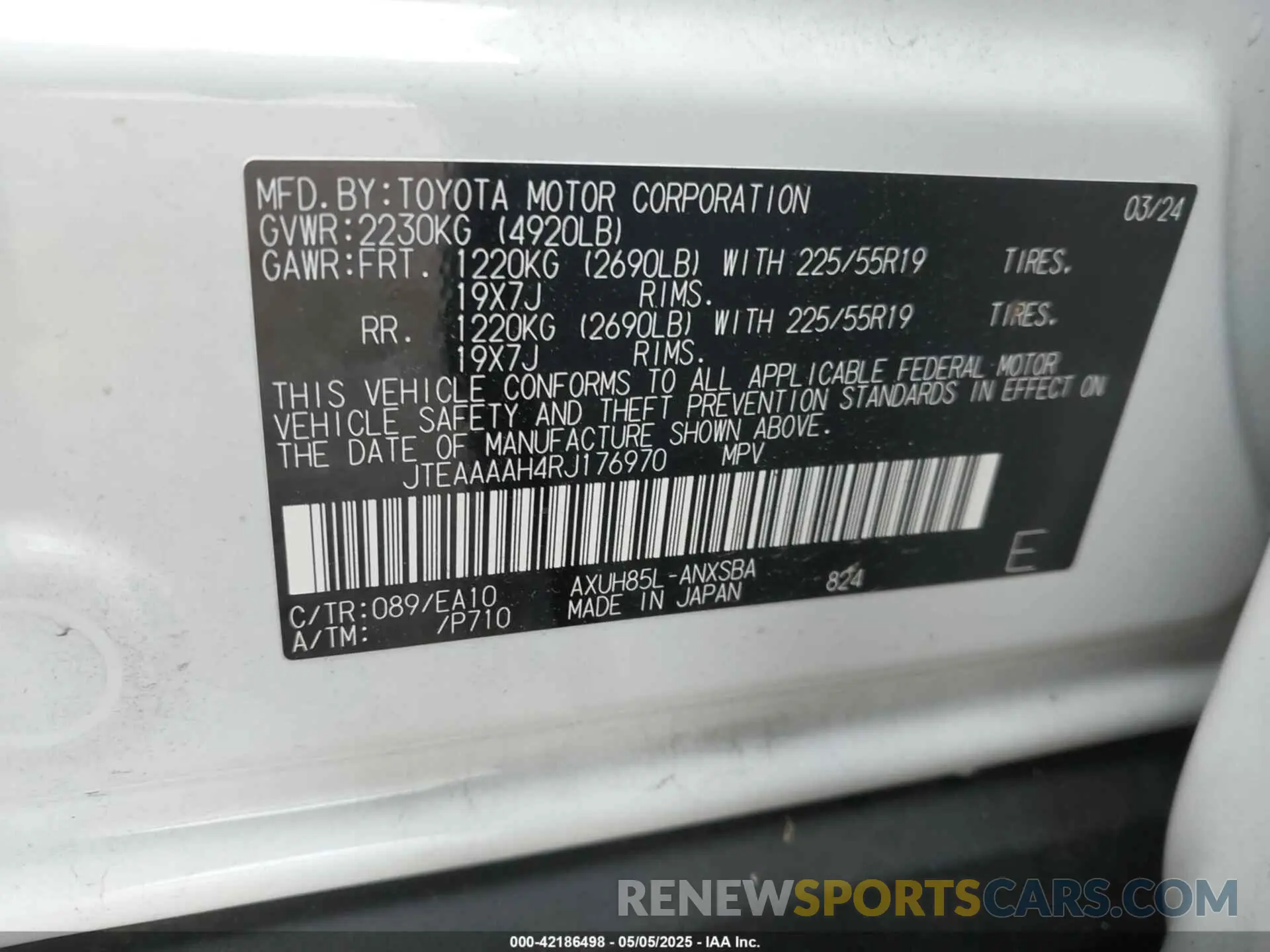 9 Photograph of a damaged car JTEAAAAH4RJ176970 TOYOTA VENZA 2024