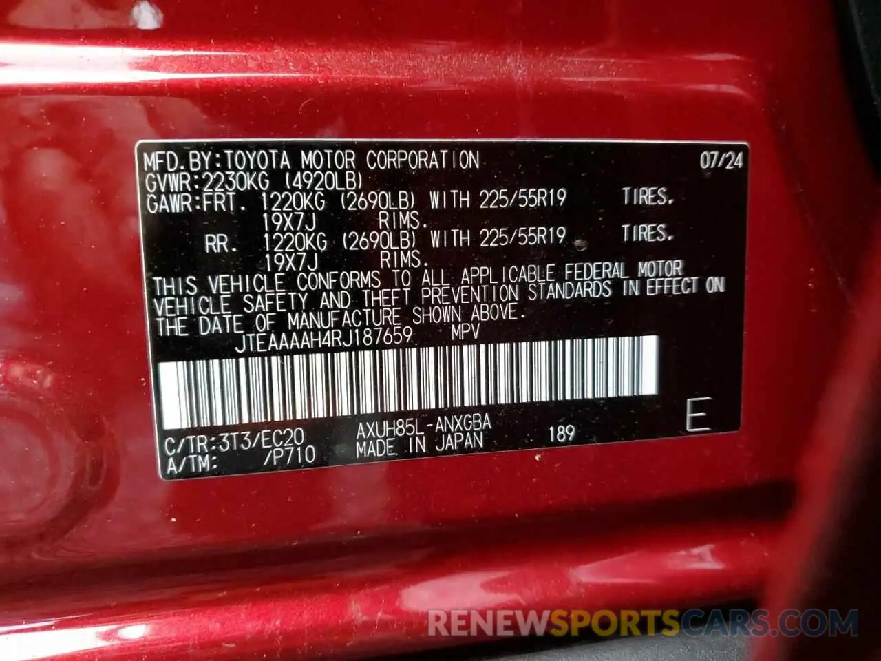 13 Photograph of a damaged car JTEAAAAH4RJ187659 TOYOTA VENZA 2024