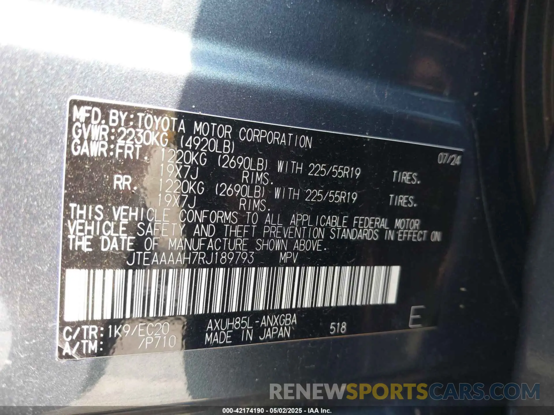 9 Photograph of a damaged car JTEAAAAH7RJ189793 TOYOTA VENZA 2024