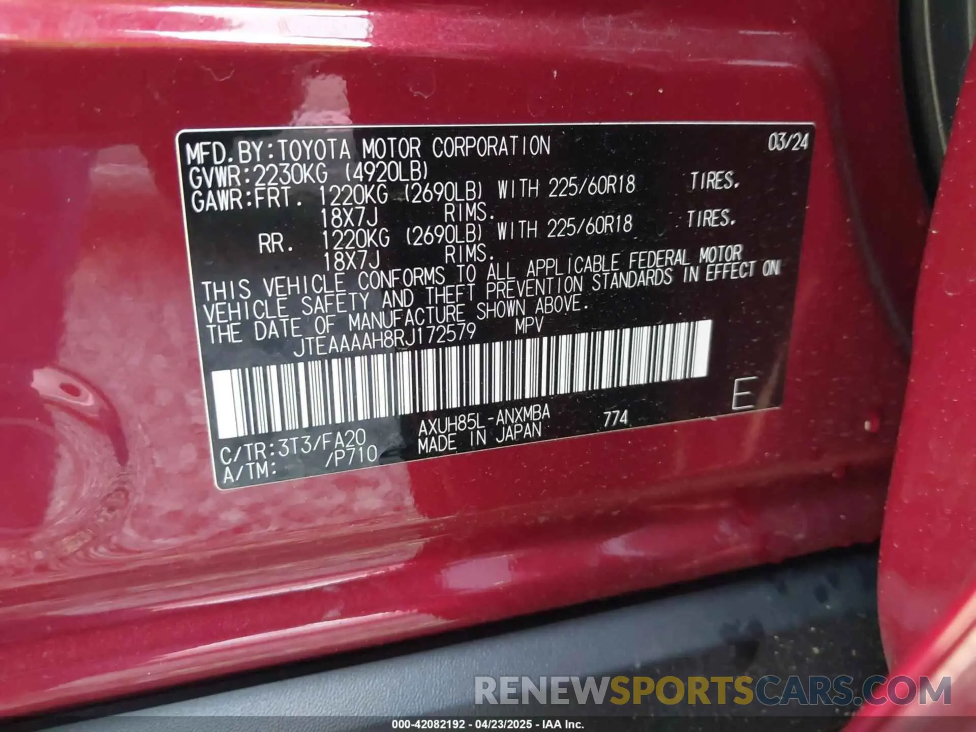 9 Photograph of a damaged car JTEAAAAH8RJ172579 TOYOTA VENZA 2024