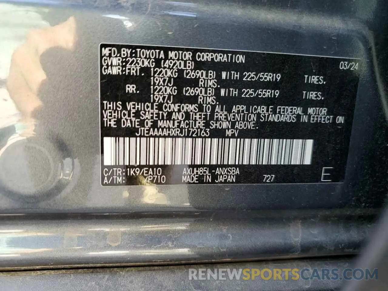 13 Photograph of a damaged car JTEAAAAHXRJ172163 TOYOTA VENZA 2024