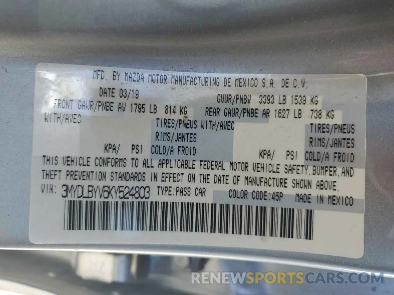 14 Photograph of a damaged car 3MYDLBYV6KY524803 TOYOTA YARIS 2019