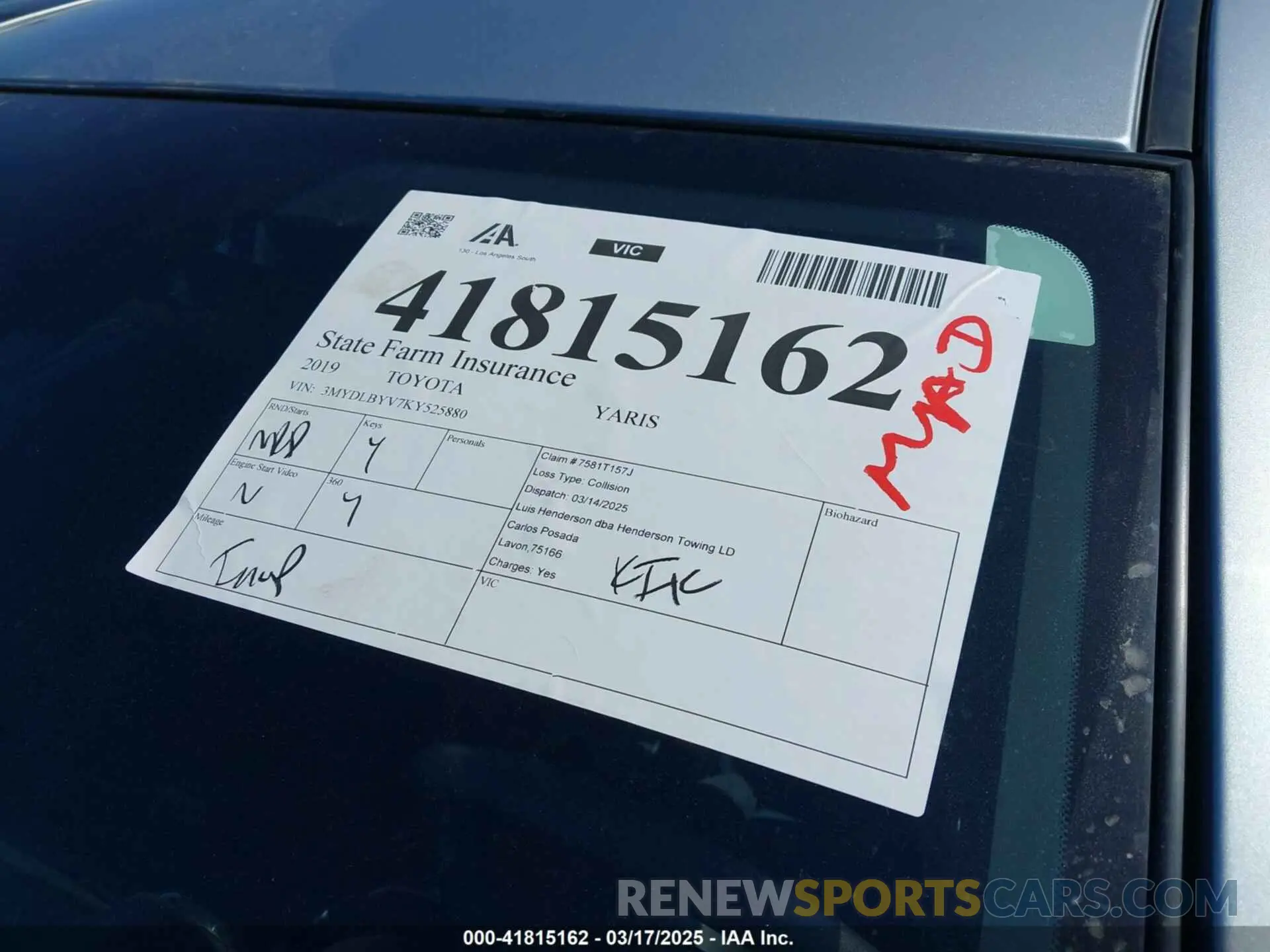 16 Photograph of a damaged car 3MYDLBYV7KY525880 TOYOTA YARIS 2019