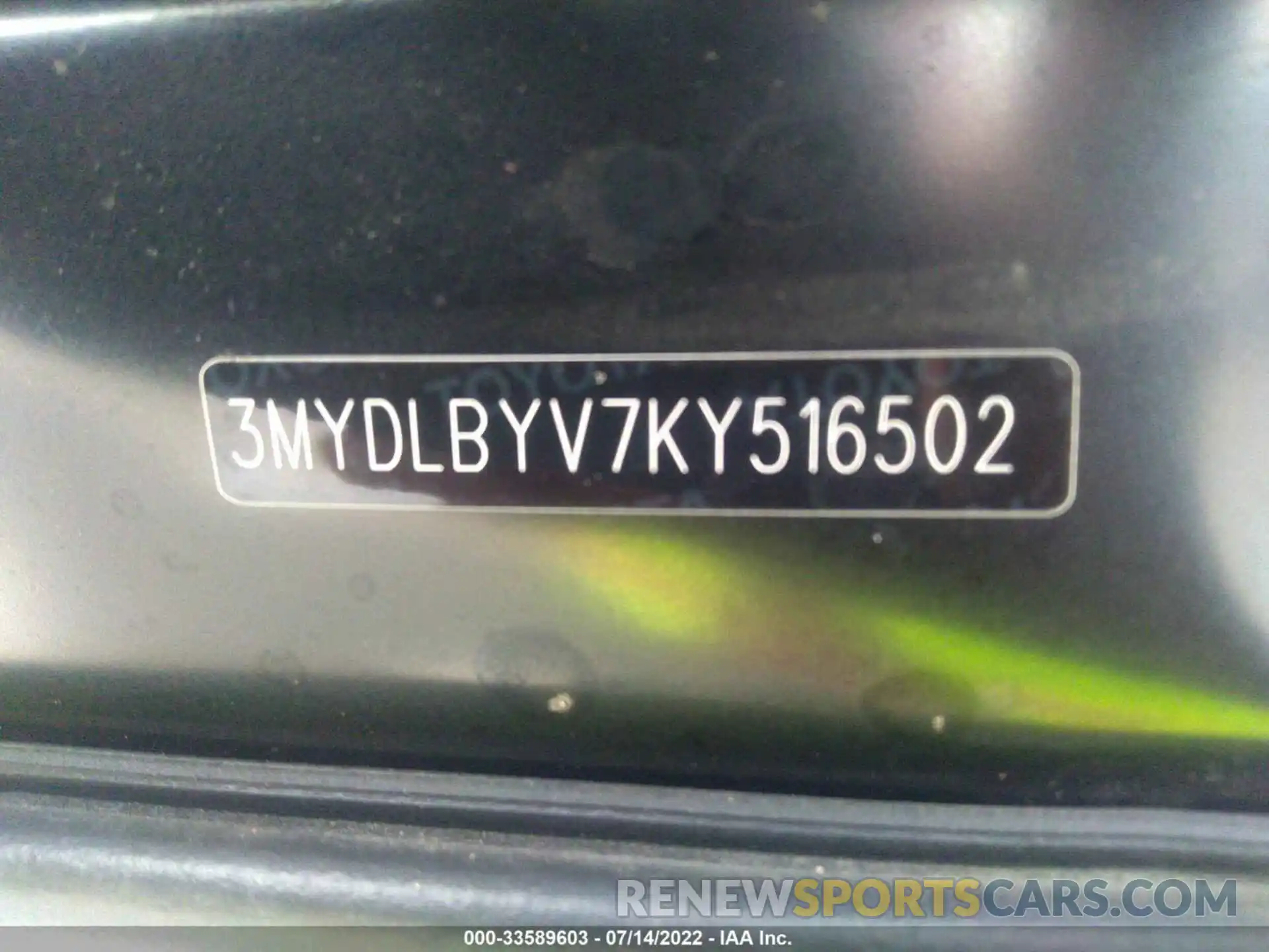 9 Photograph of a damaged car 3MYDLBYV7KY516502 TOYOTA YARIS SEDAN 2019