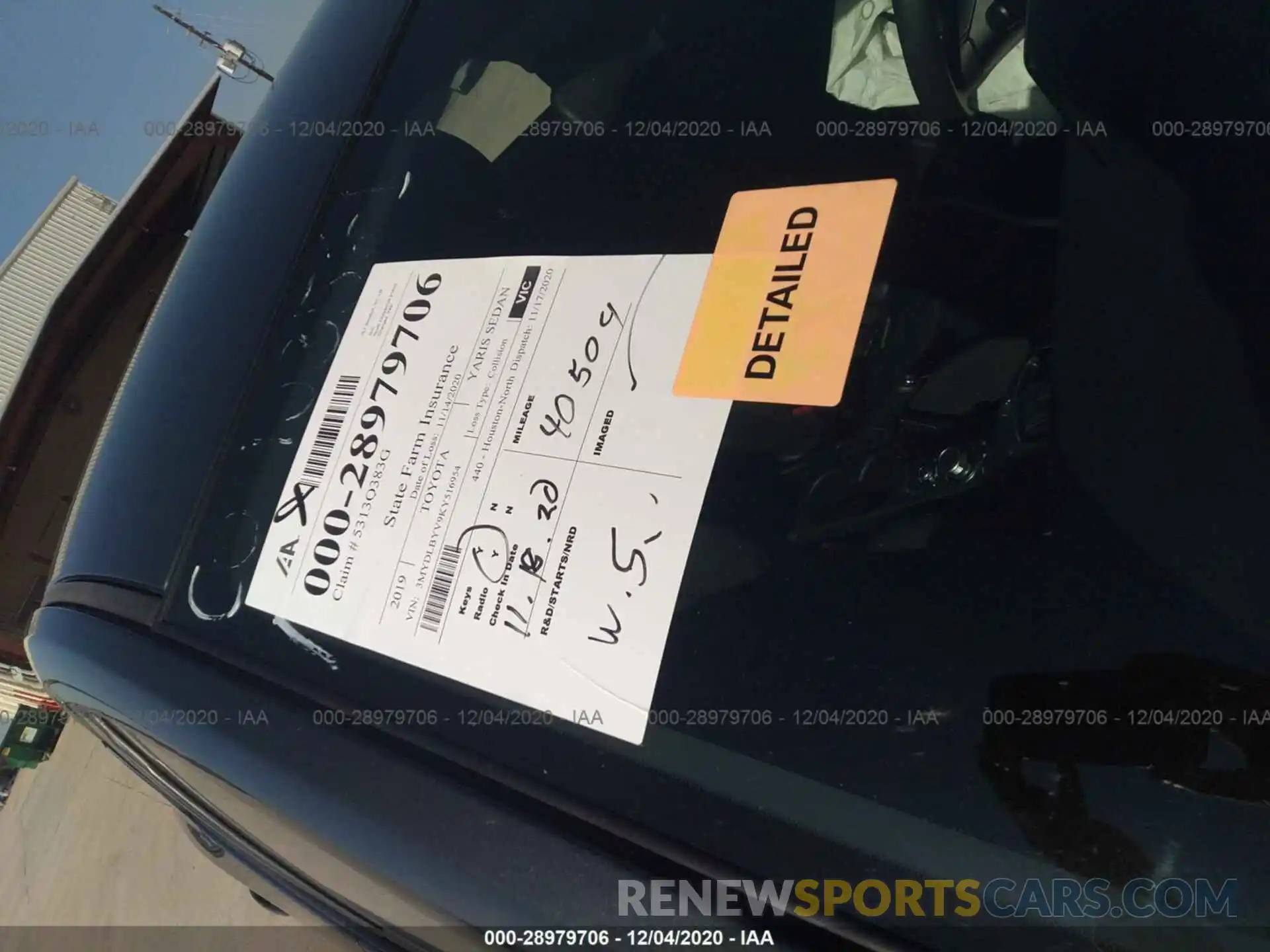 7 Photograph of a damaged car 3MYDLBYV9KY516954 TOYOTA YARIS SEDAN 2019