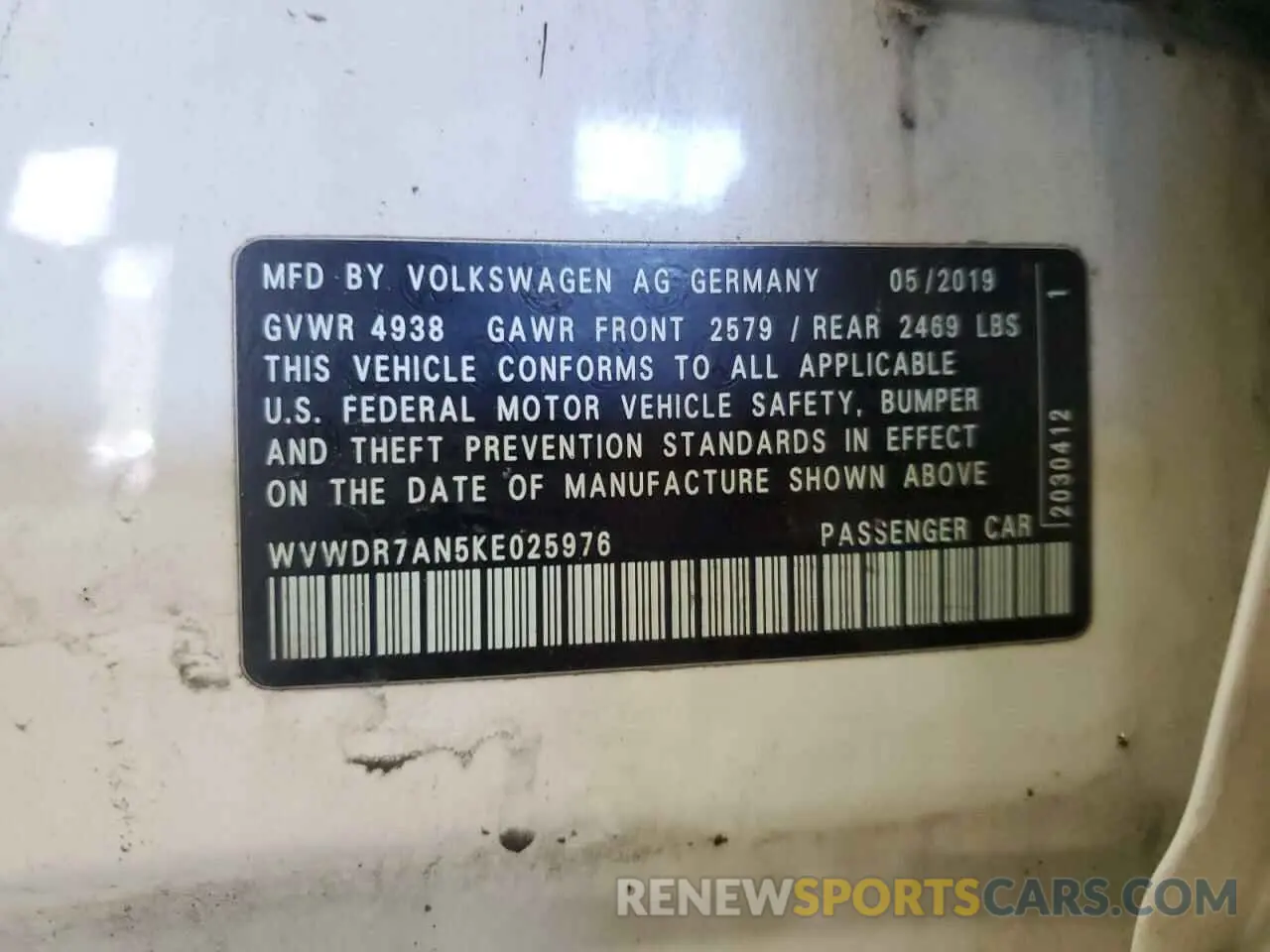 12 Photograph of a damaged car WVWDR7AN5KE025976 VOLKSWAGEN ARTEON 2019