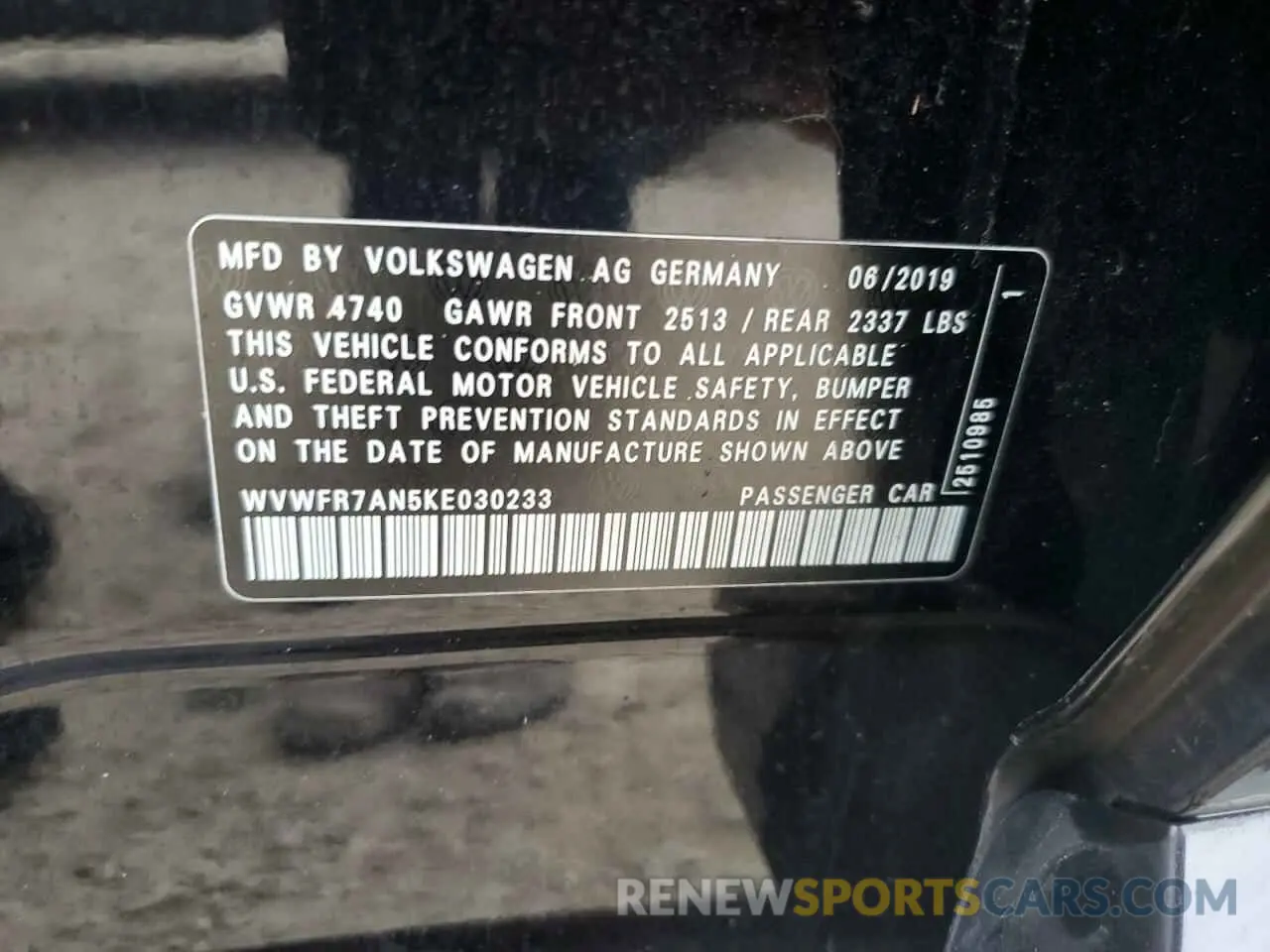 13 Photograph of a damaged car WVWFR7AN5KE030233 VOLKSWAGEN ARTEON 2019
