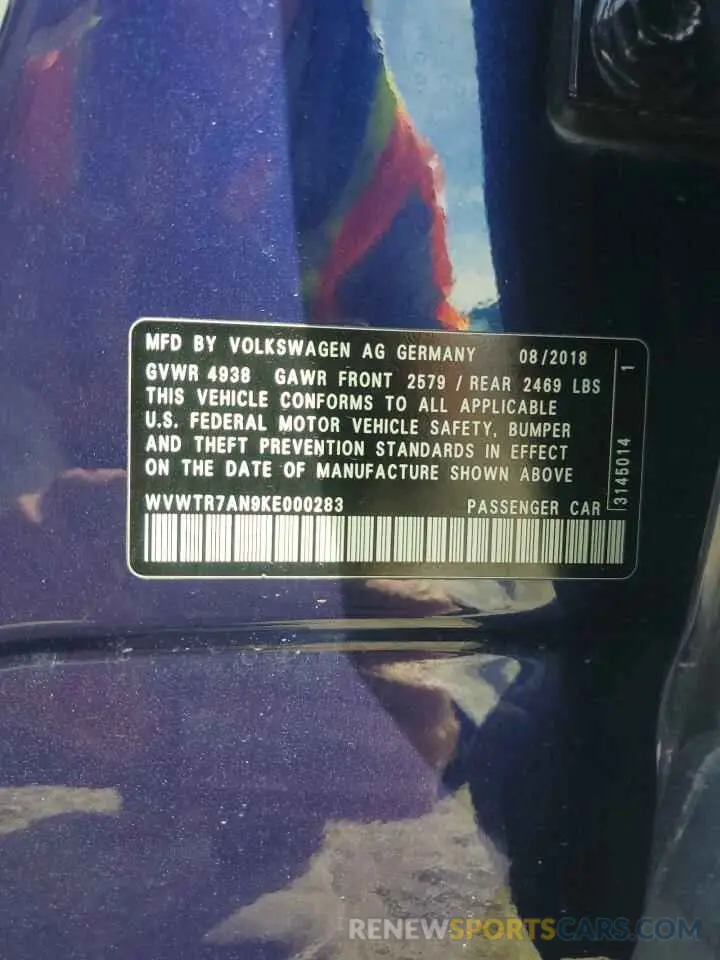 12 Photograph of a damaged car WVWTR7AN9KE000283 VOLKSWAGEN ARTEON 2019