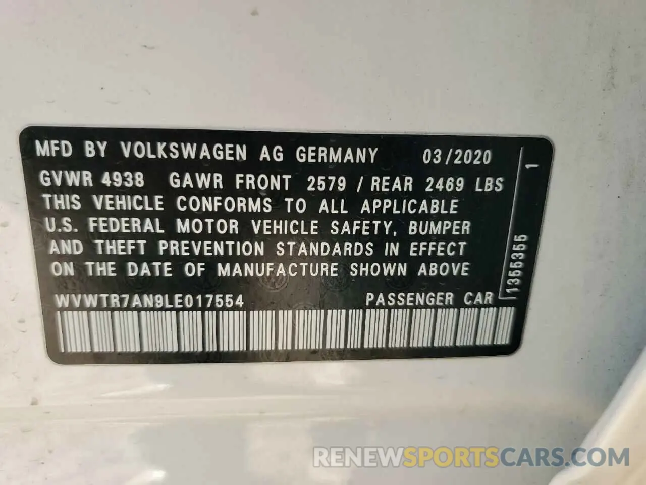 13 Photograph of a damaged car WVWTR7AN9LE017554 VOLKSWAGEN ARTEON 2020