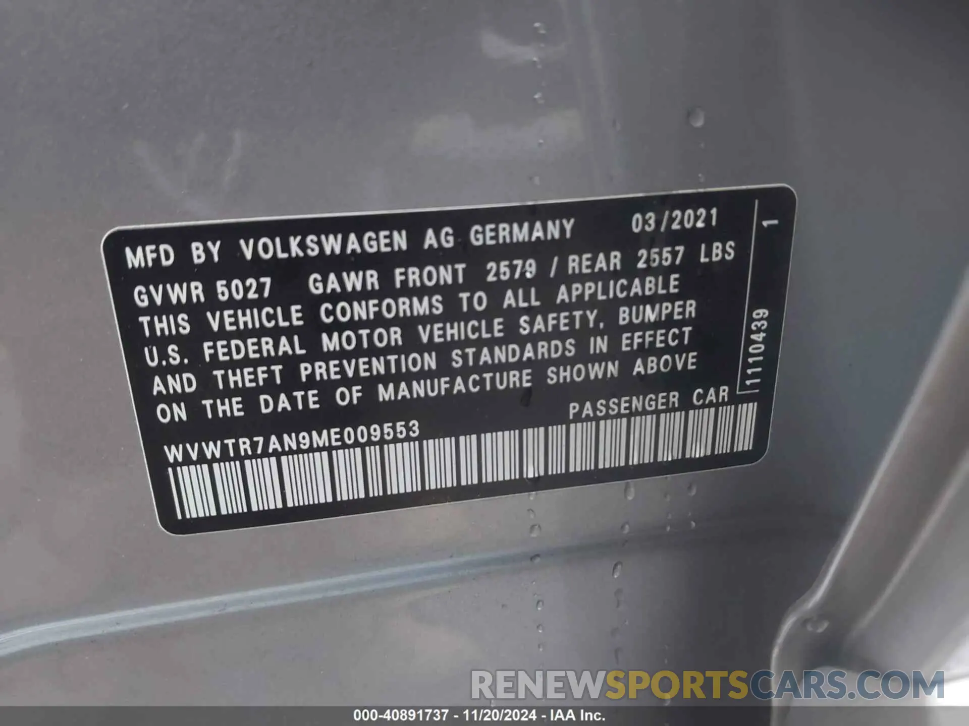 9 Photograph of a damaged car WVWTR7AN9ME009553 VOLKSWAGEN ARTEON 2021