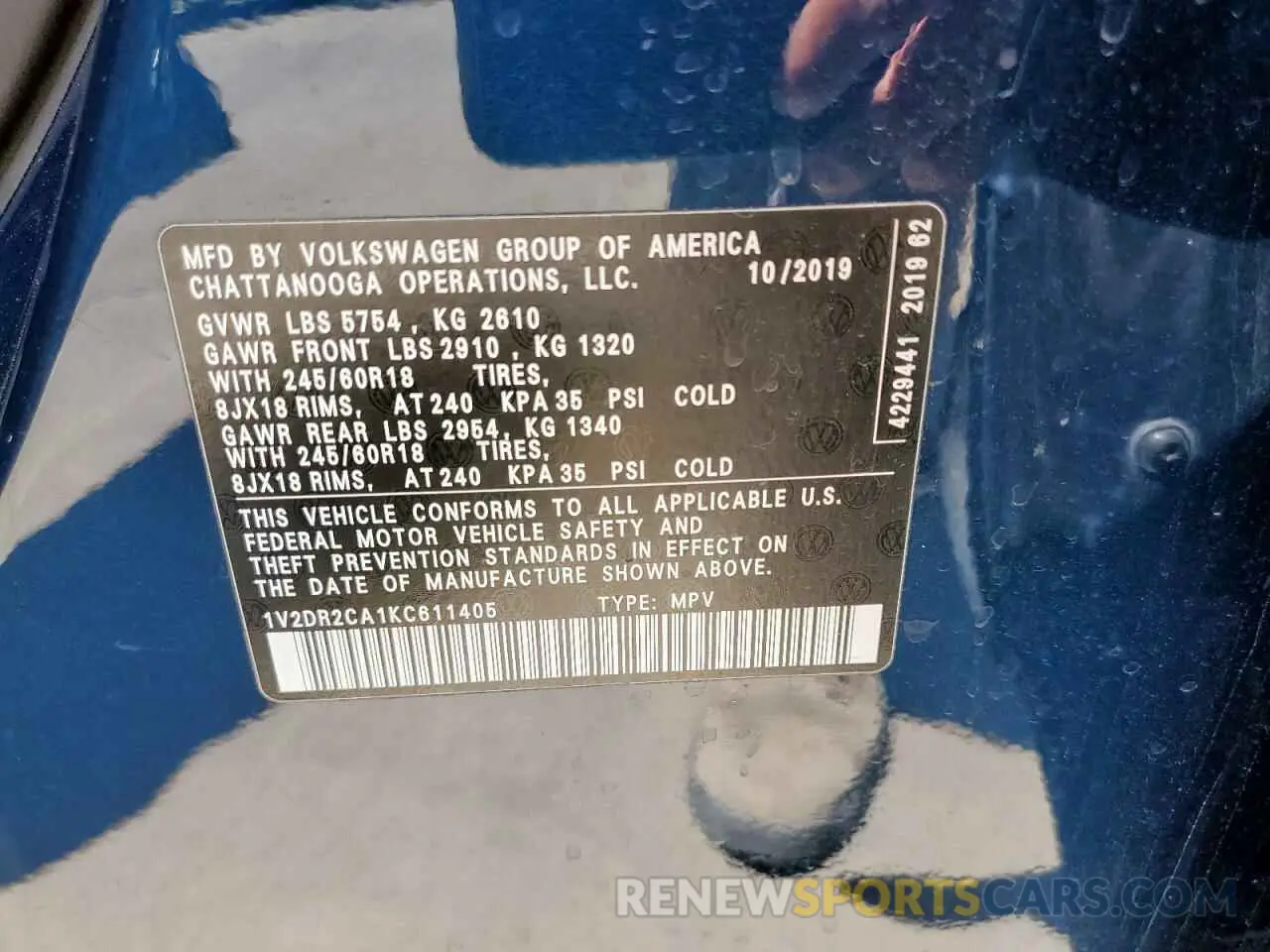 12 Photograph of a damaged car 1V2DR2CA1KC611405 VOLKSWAGEN ATLAS 2019