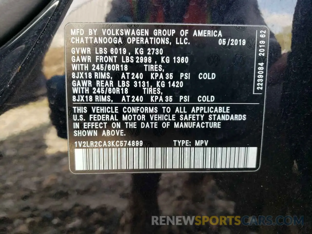 13 Photograph of a damaged car 1V2LR2CA3KC574899 VOLKSWAGEN ATLAS 2019
