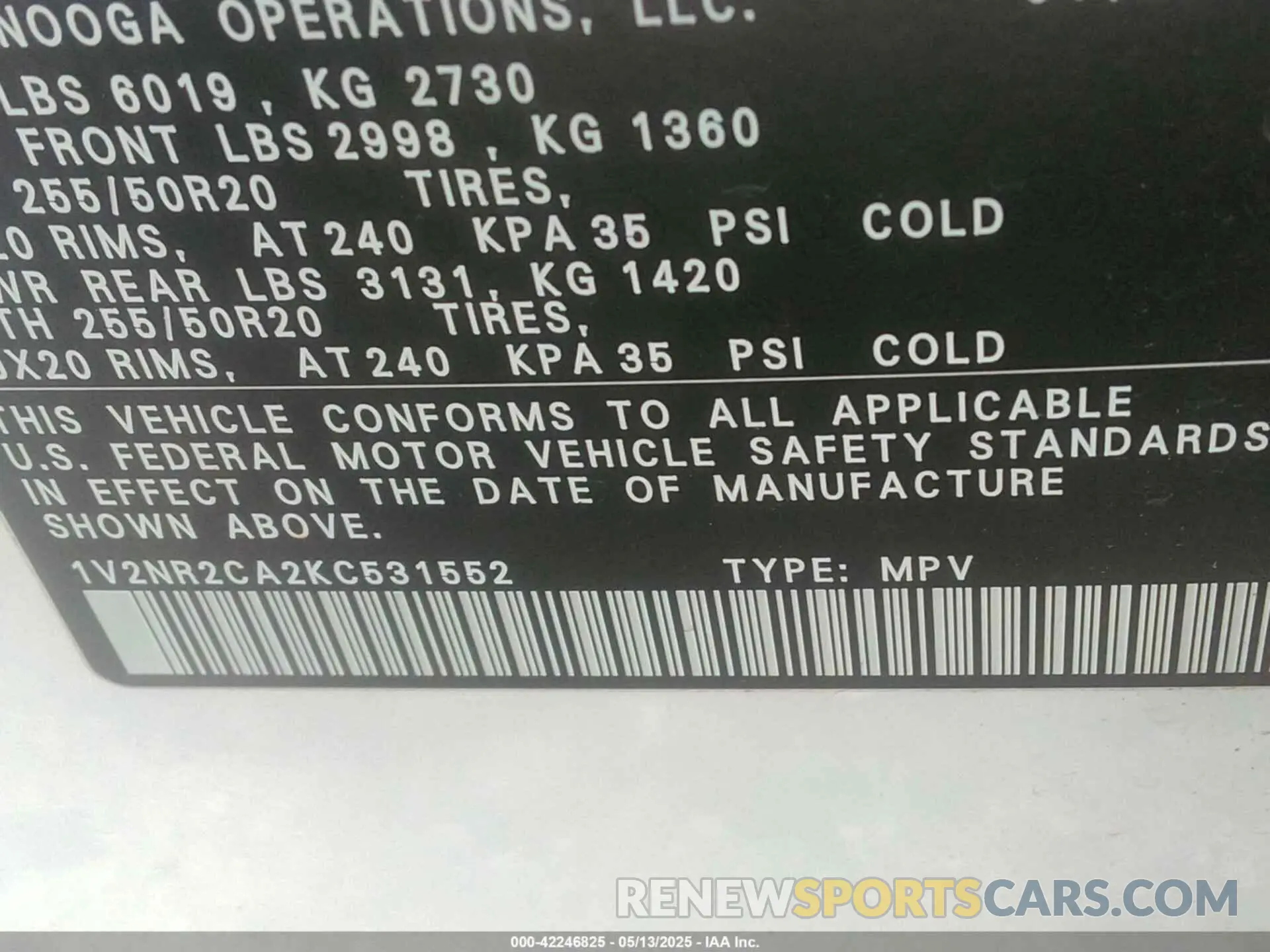 9 Photograph of a damaged car 1V2NR2CA2KC531552 VOLKSWAGEN ATLAS 2019