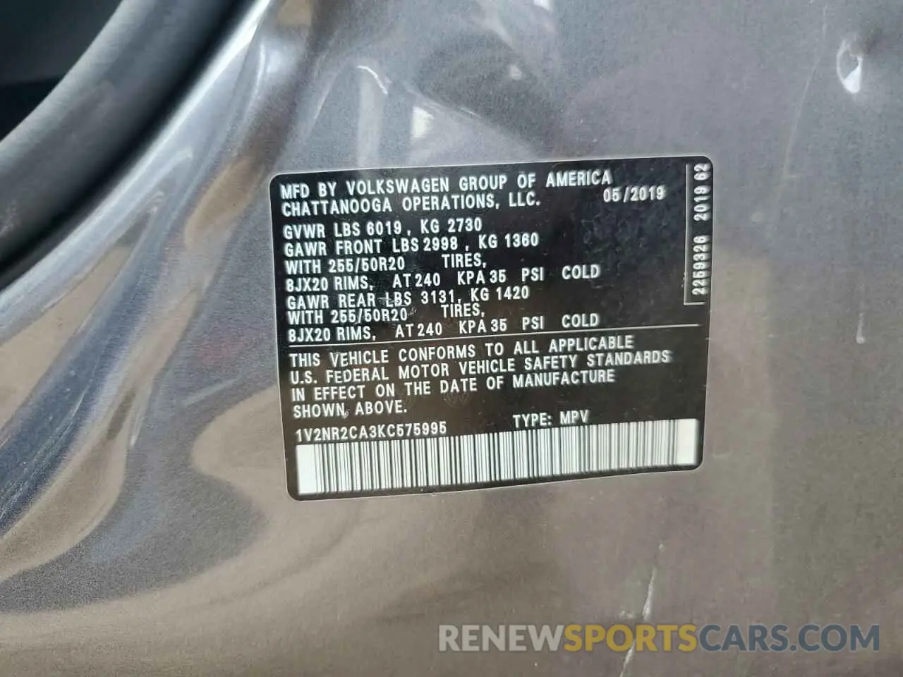 12 Photograph of a damaged car 1V2NR2CA3KC575995 VOLKSWAGEN ATLAS 2019