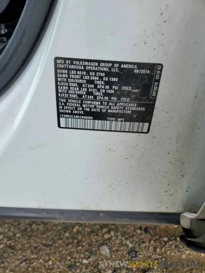 12 Photograph of a damaged car 1V2NR2CA6KC606060 VOLKSWAGEN ATLAS 2019