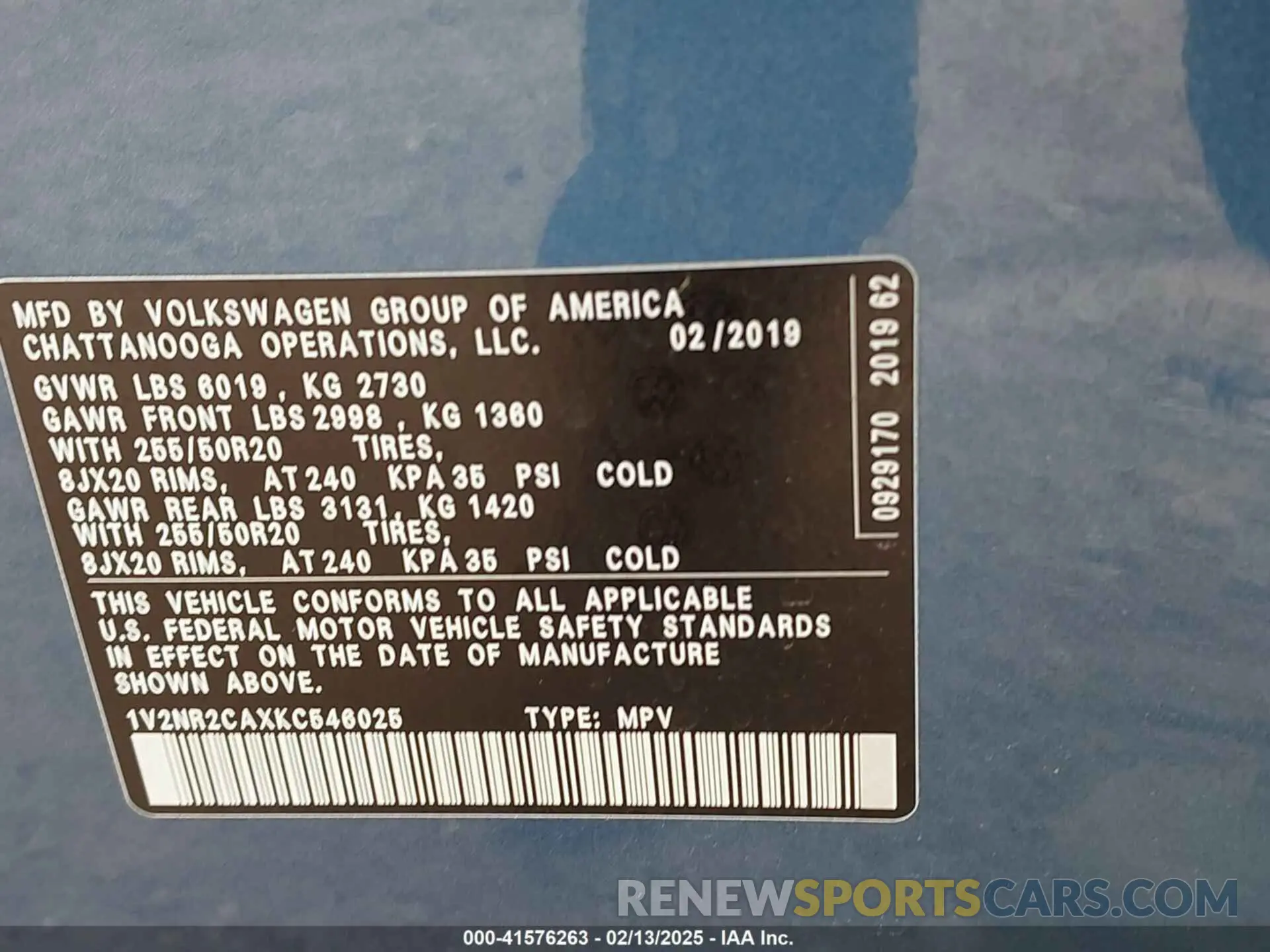 9 Photograph of a damaged car 1V2NR2CAXKC546025 VOLKSWAGEN ATLAS 2019