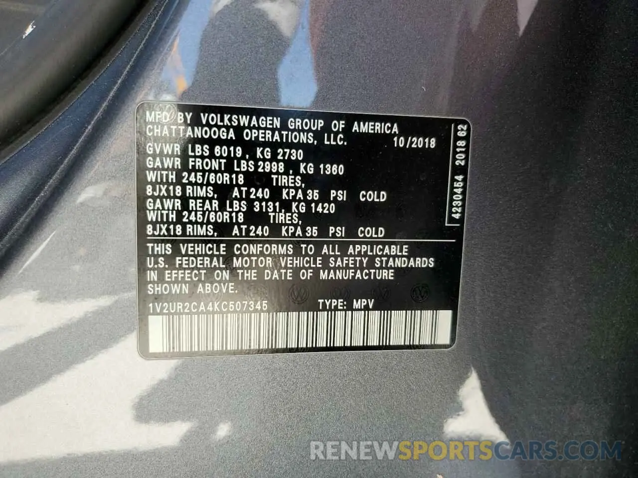 15 Photograph of a damaged car 1V2UR2CA4KC507345 VOLKSWAGEN ATLAS 2019