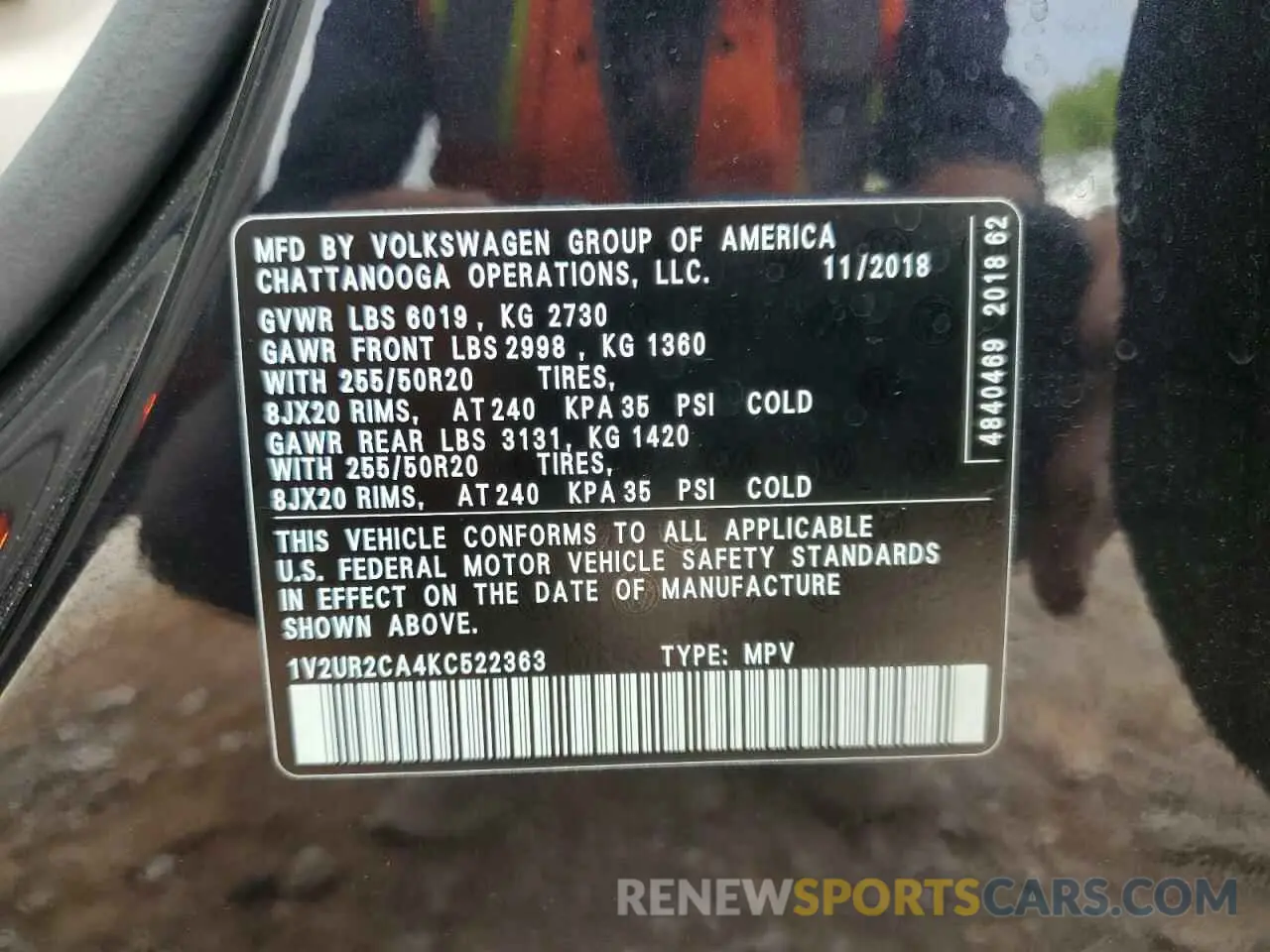 13 Photograph of a damaged car 1V2UR2CA4KC522363 VOLKSWAGEN ATLAS 2019